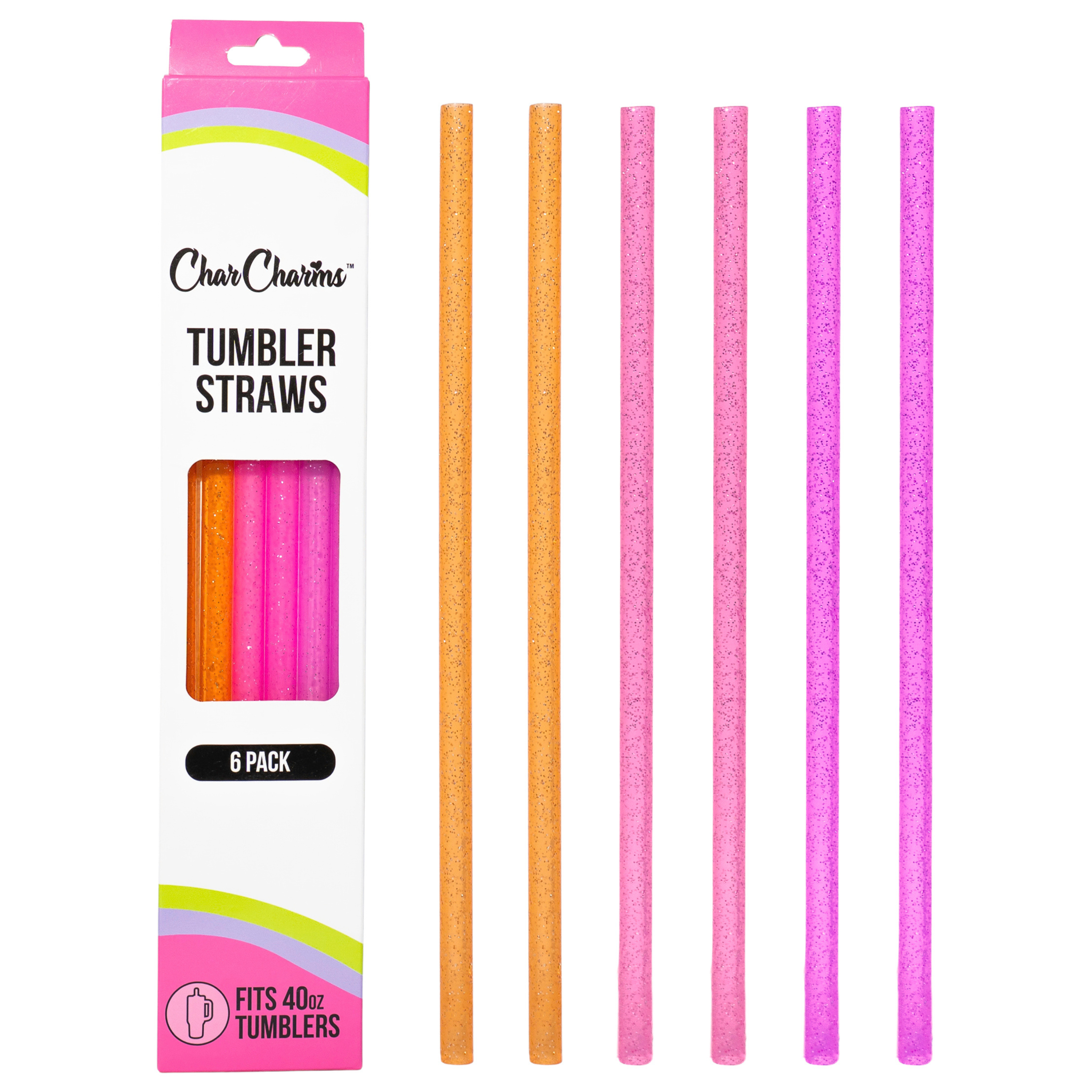 Orange, Pink, Purple Glitter 40oz Straws