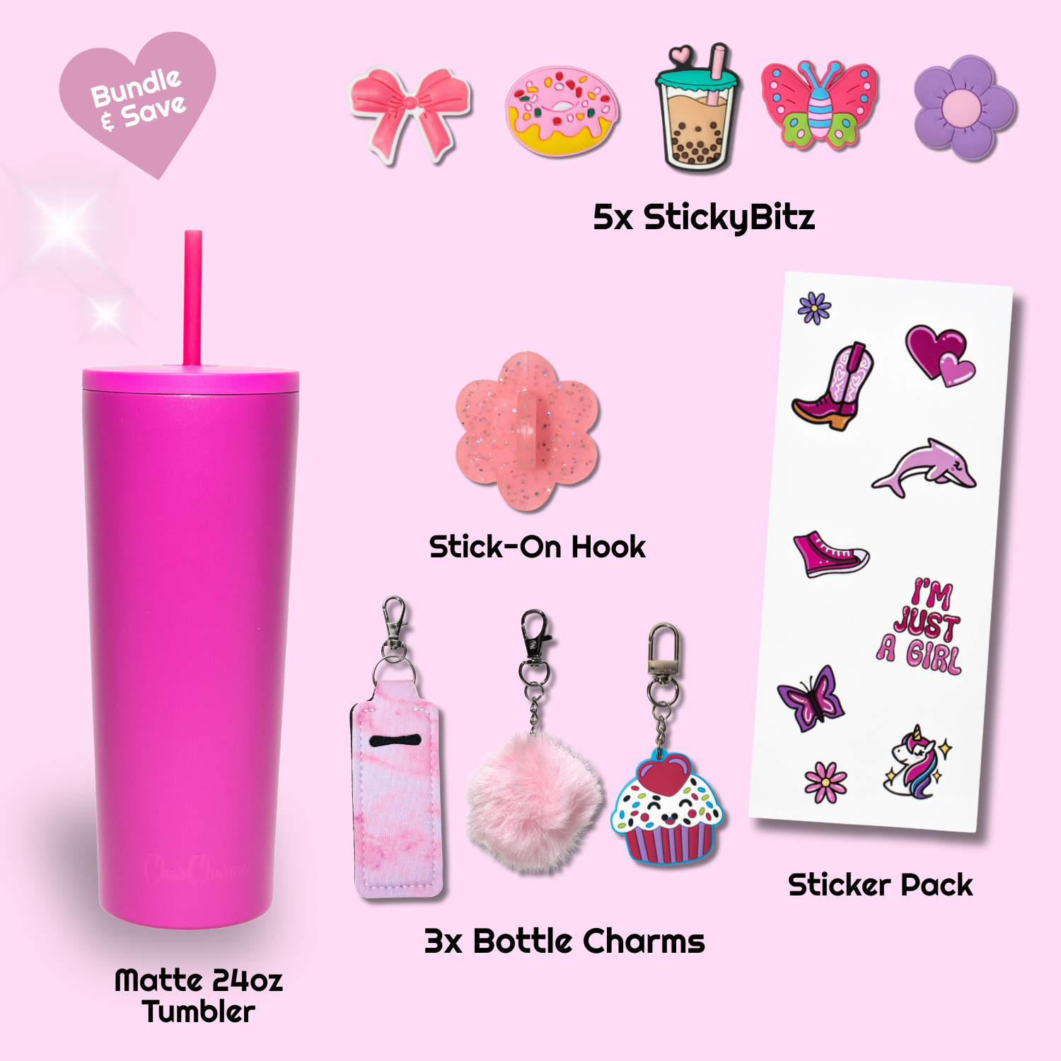 Girly Pink Bundle + Hot Pink 24oz Tumbler