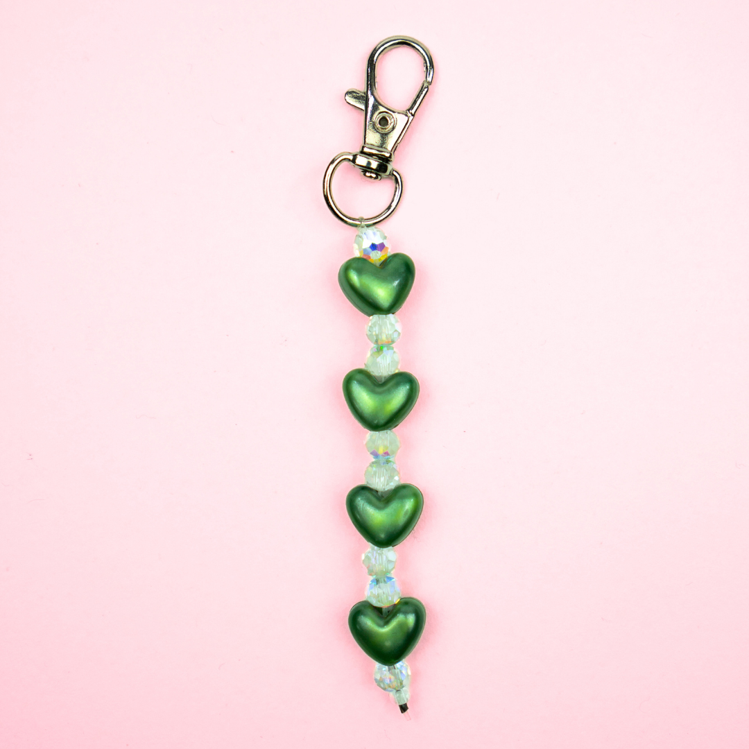 Metallic Green Heart Bead Charm
