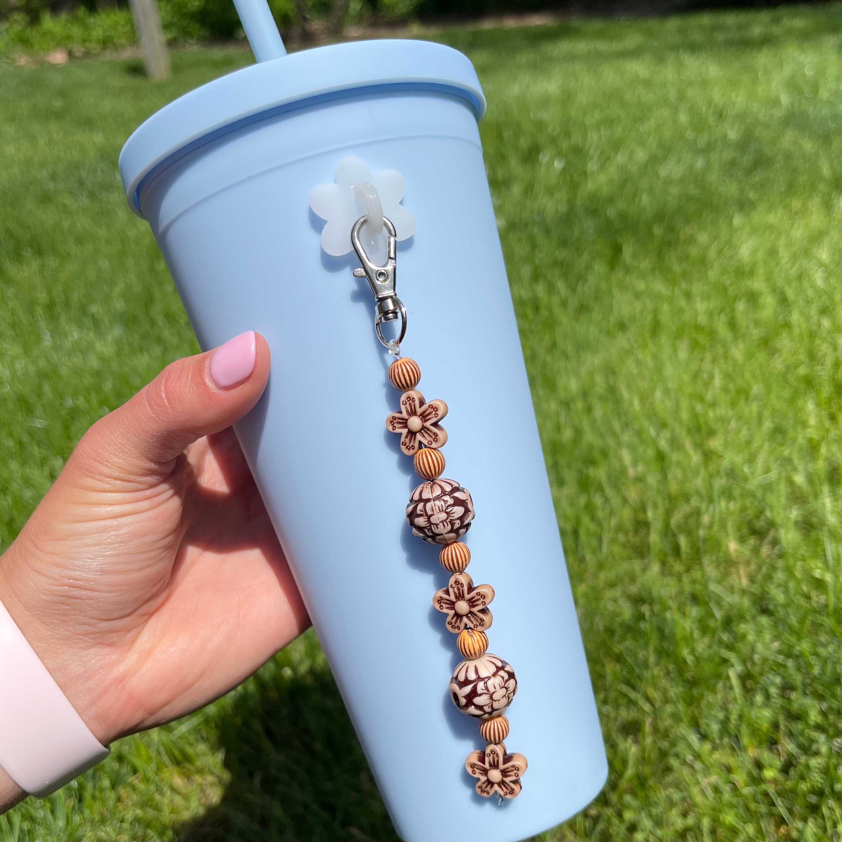 Wooden Bead Charm Water Bottle Accessory
