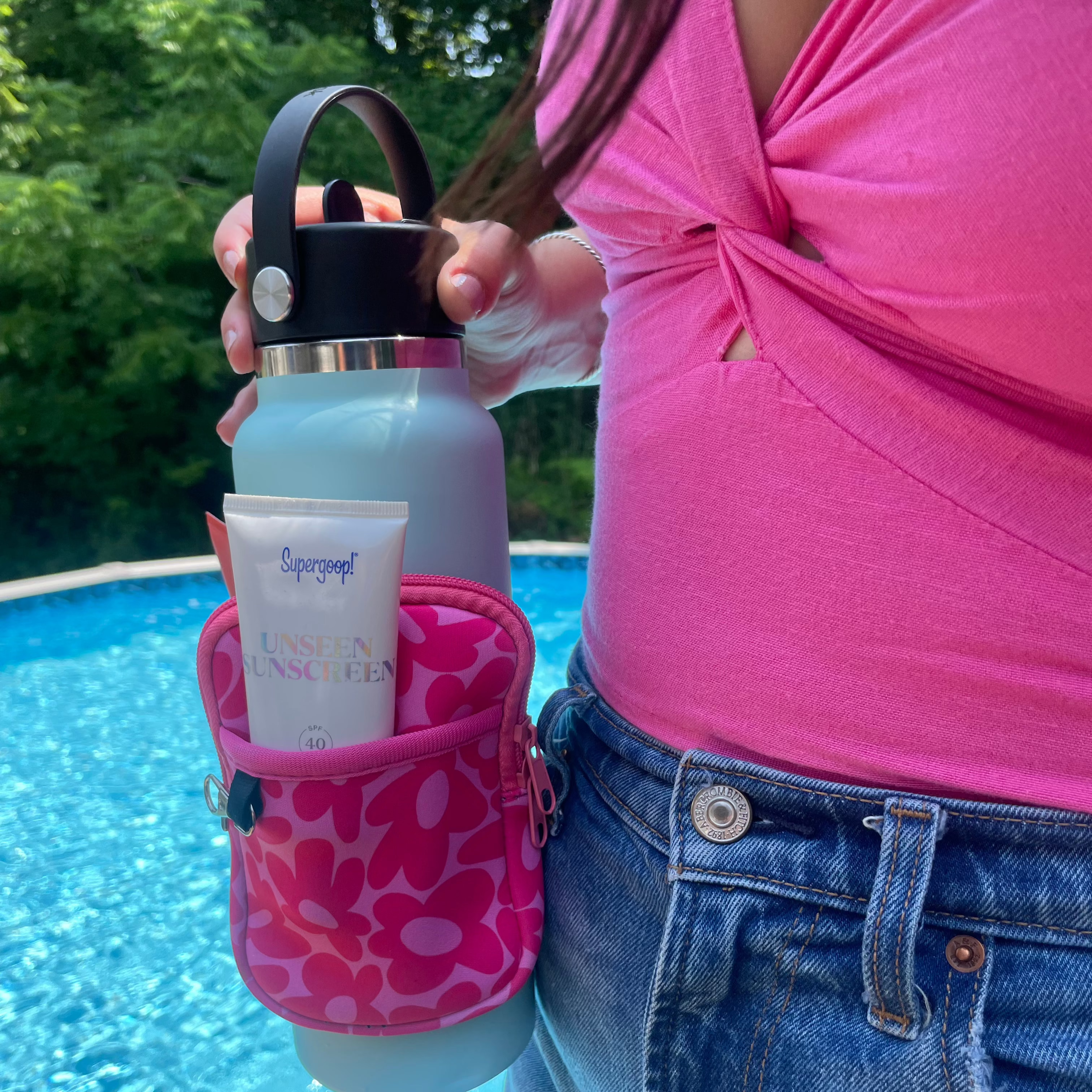 Pink Flower Bottle Pouch