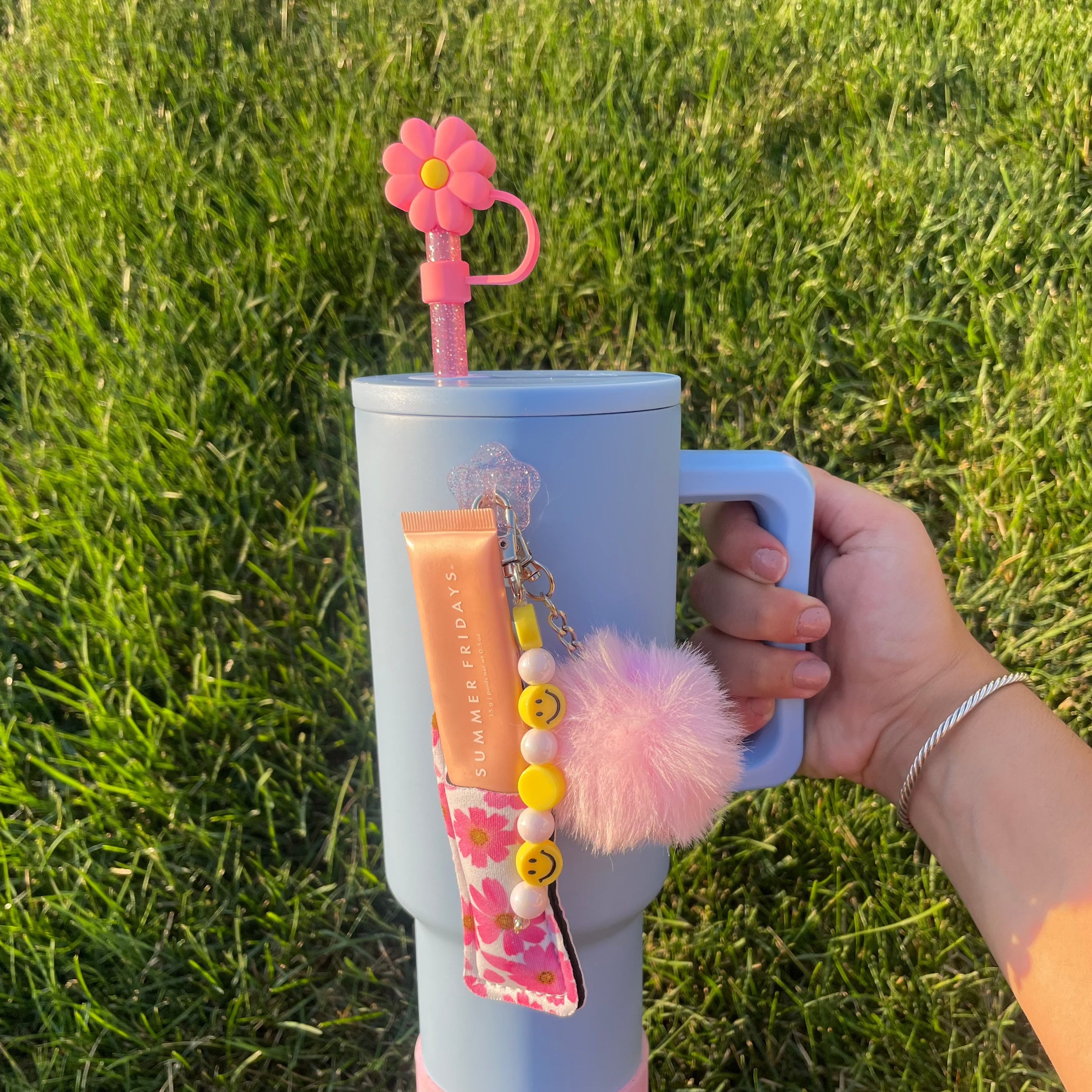 Pink Flower Straw Topper
