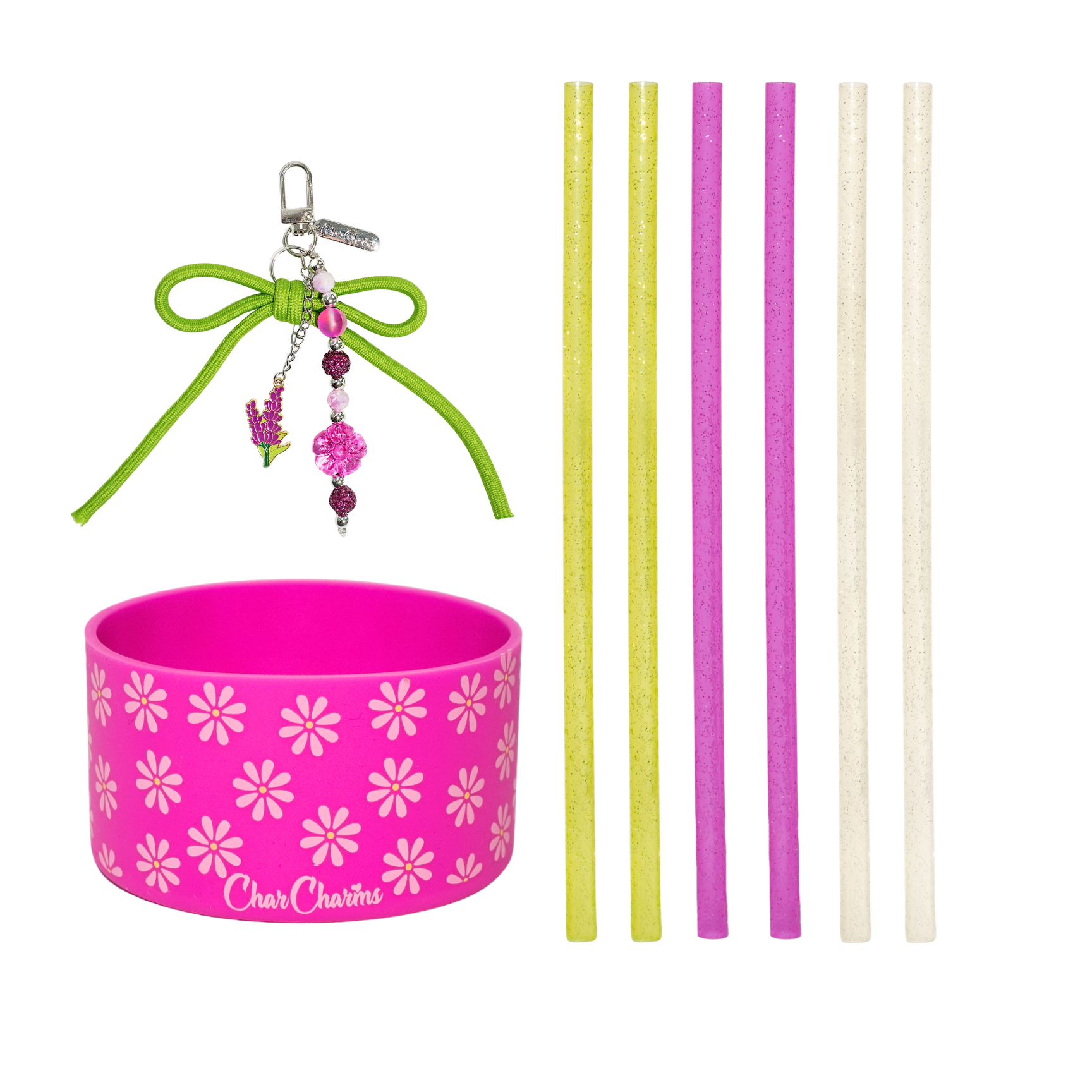 Wildflower Blossom Collection Accessory Trio | Charm , Pouch & Straw Set