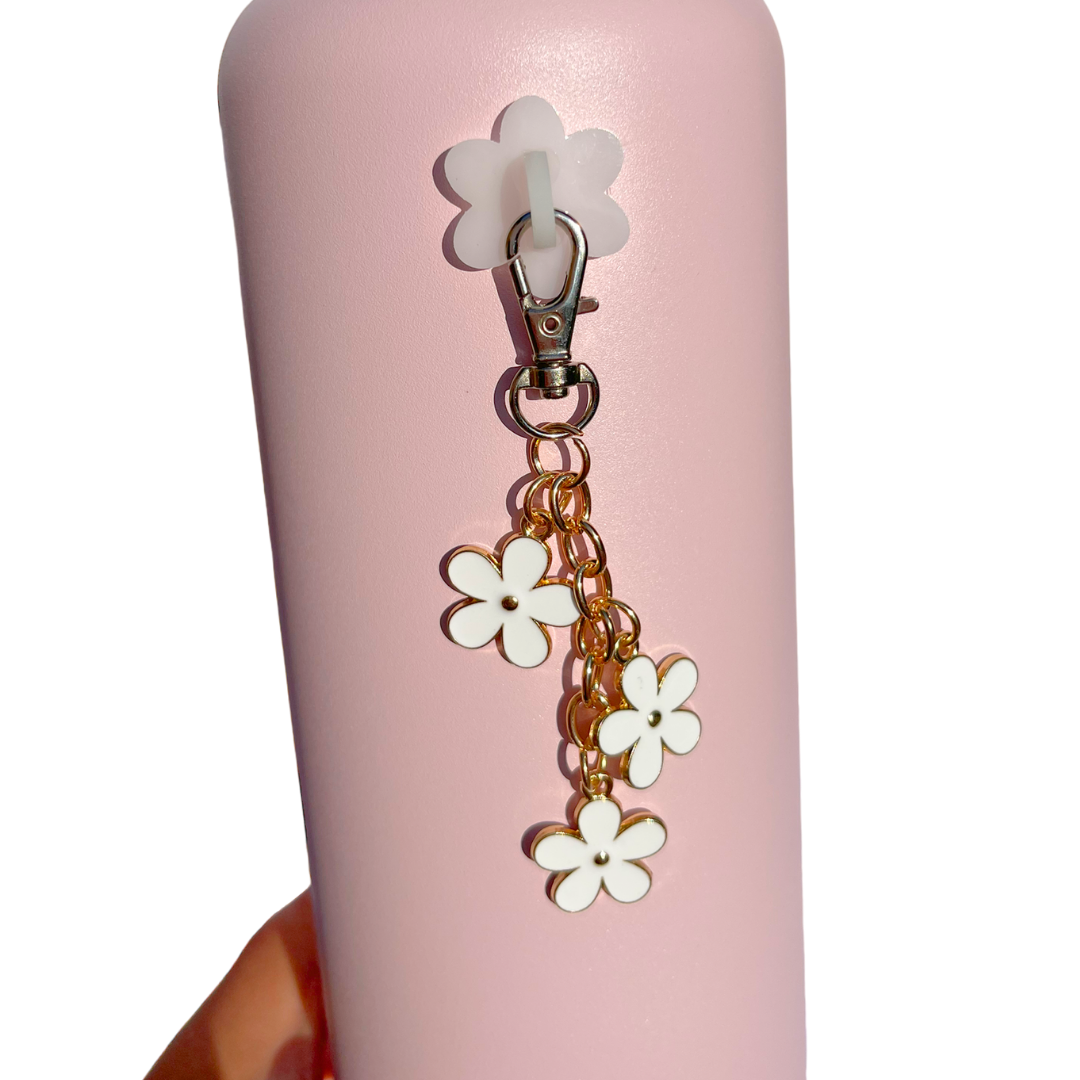 white flower water bottle charm