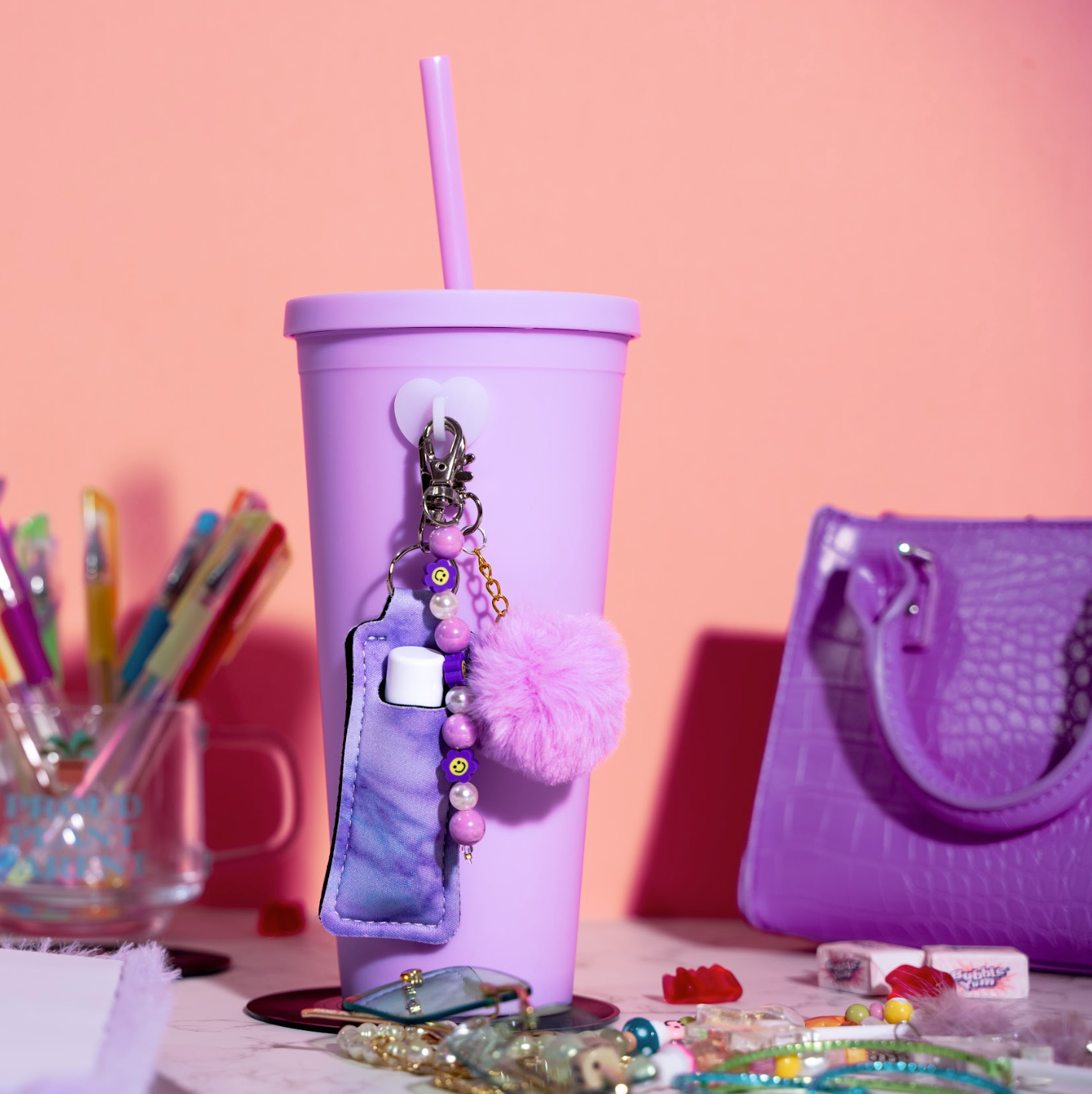 Lavender PomPom Water Bottle Charm