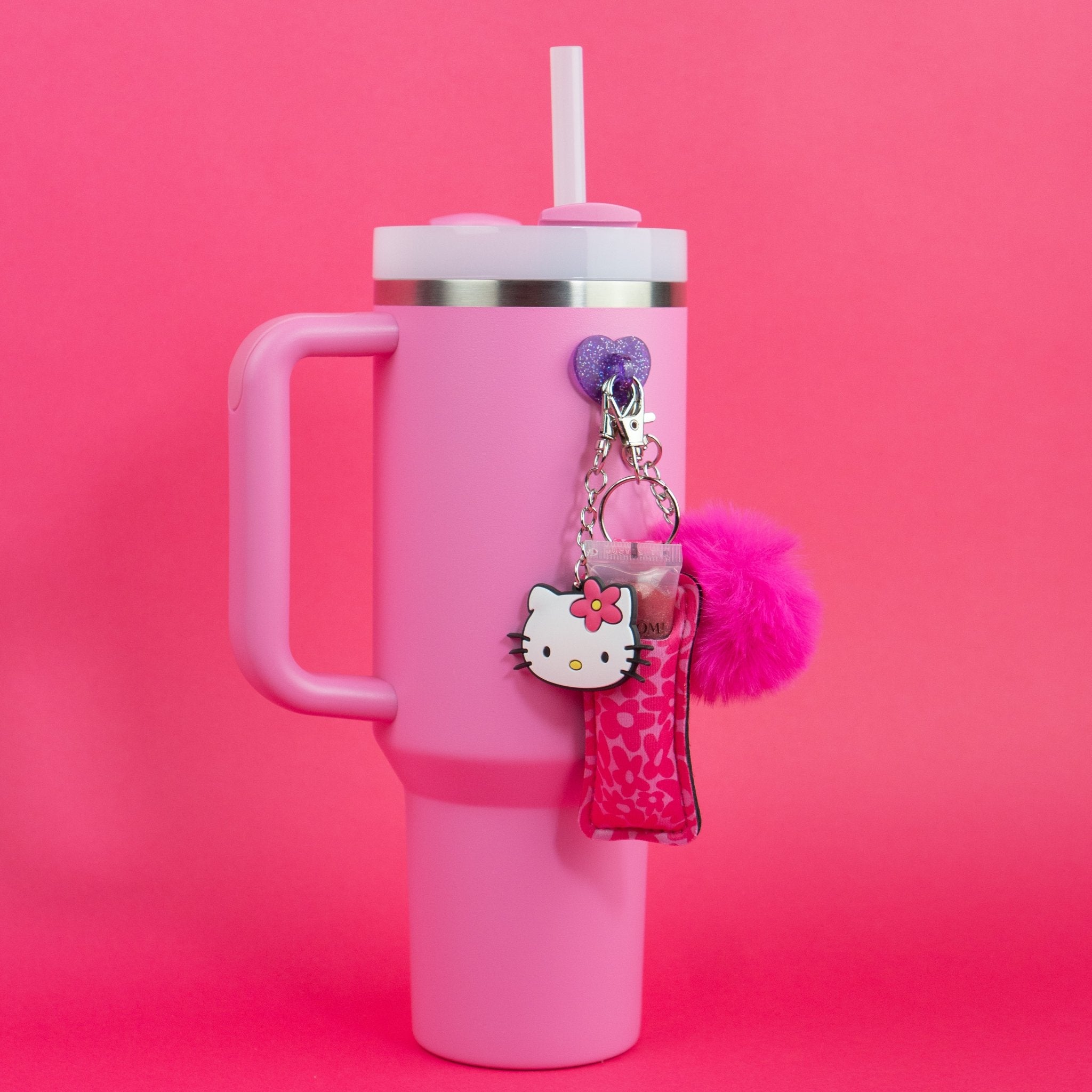 Close-up of Hello Kitty charm and flower chapstick holder