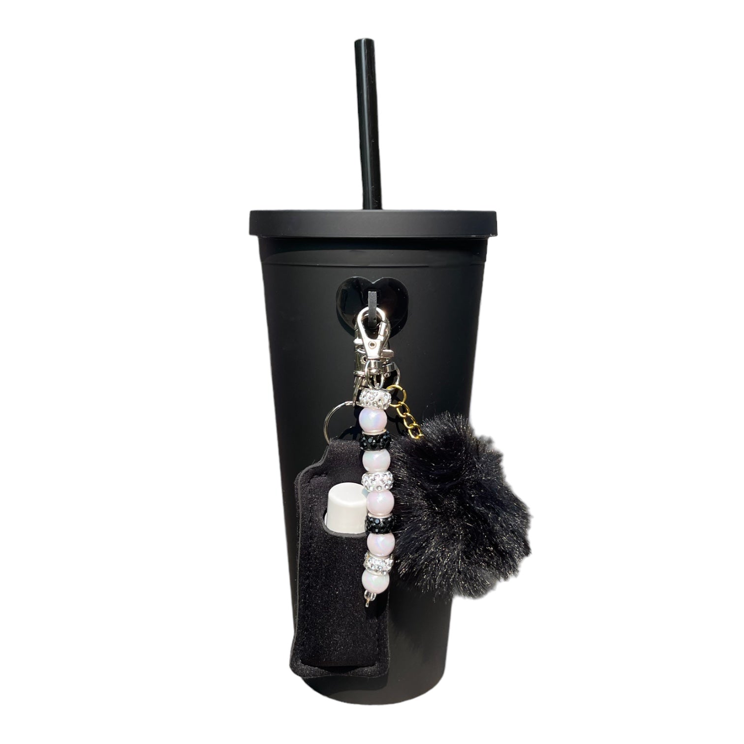 White Black Bling Bead Charm Water Bottle