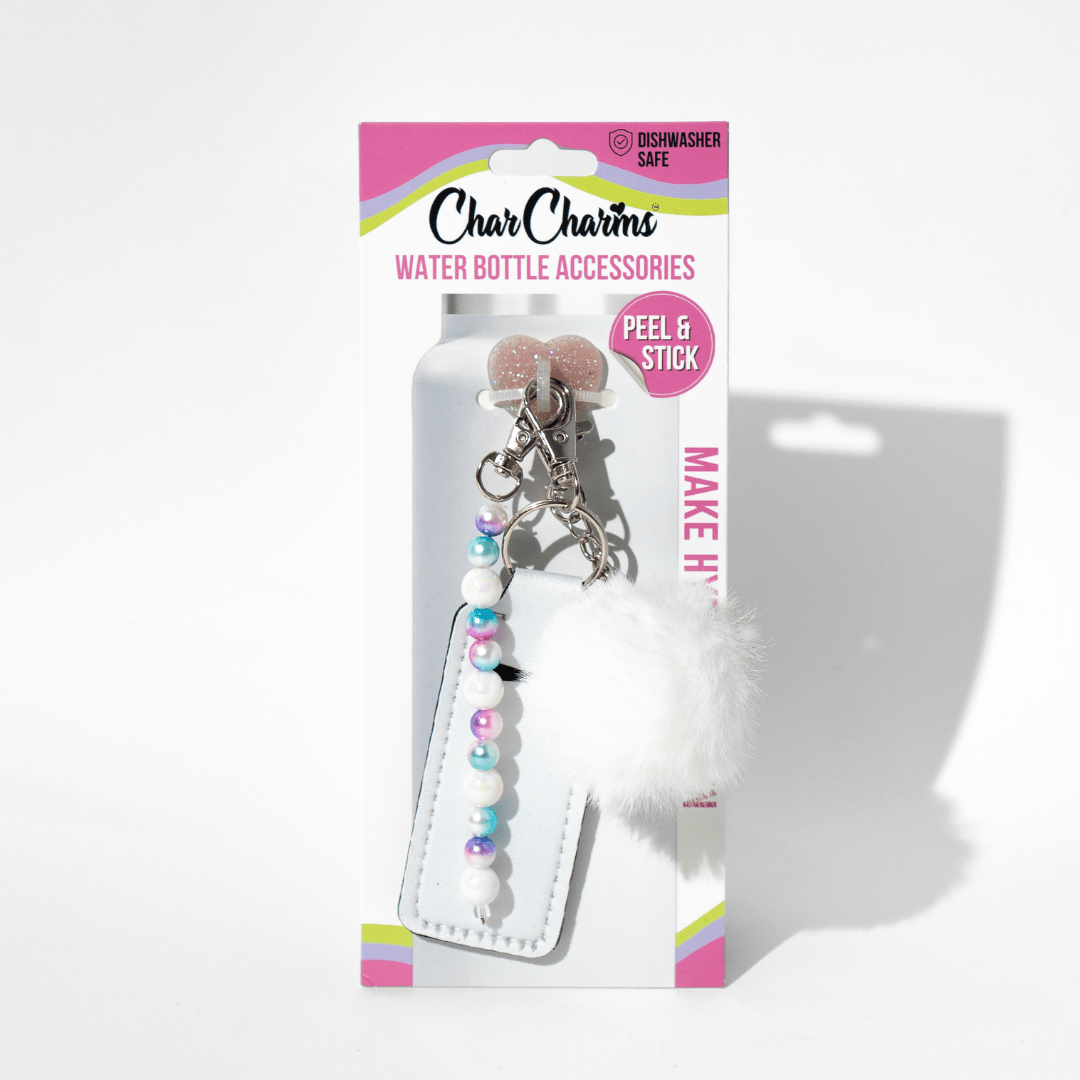 Sophisticated water bottle charm with white finish