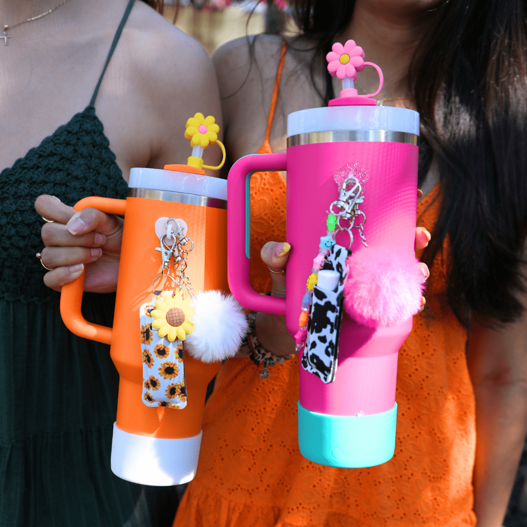 Pink Flower Straw Topper | | CharCharms Accessories