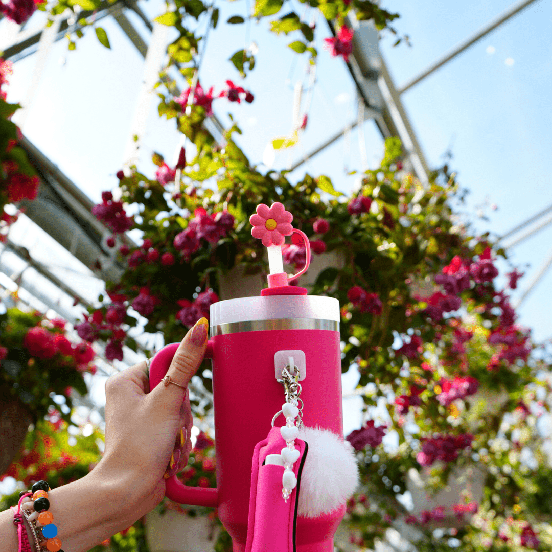 Pink Flower Straw Topper | | CharCharms Accessories