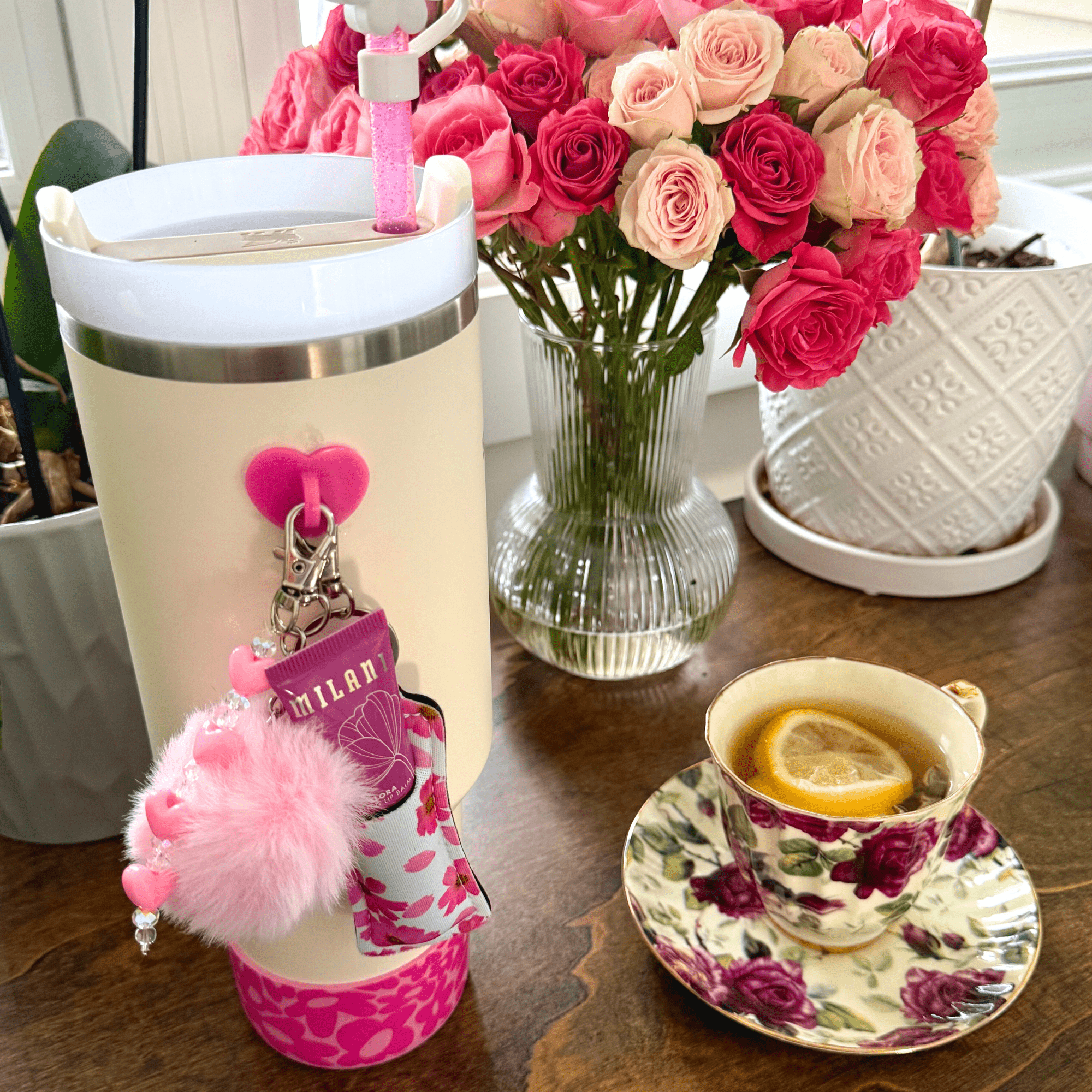 Light and hot pink pom-pom and hook combo