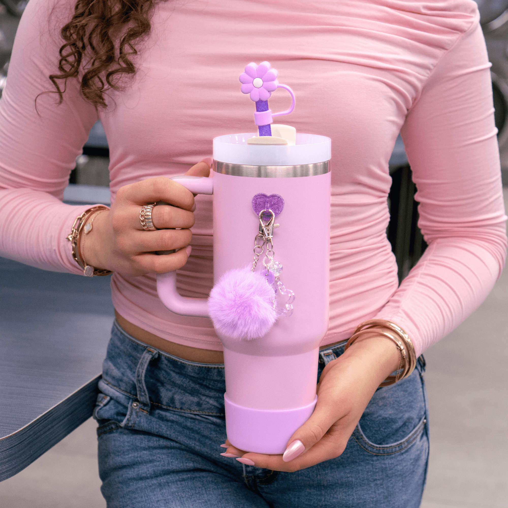Purple Flower Straw Topper | | CharCharms Accessories