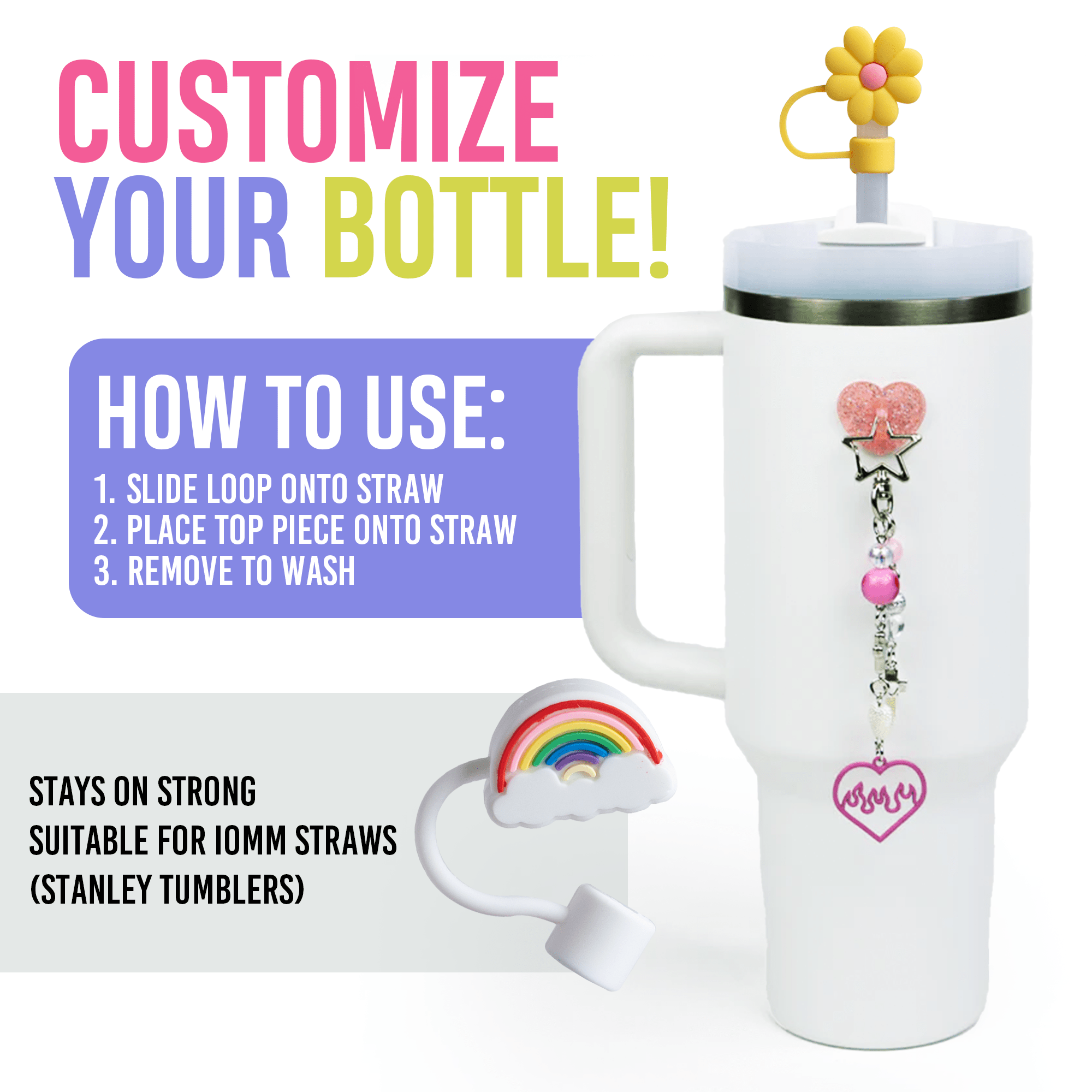 Sippin' Pretty 4 - Pack Straw Toppers | | CharCharms Accessories