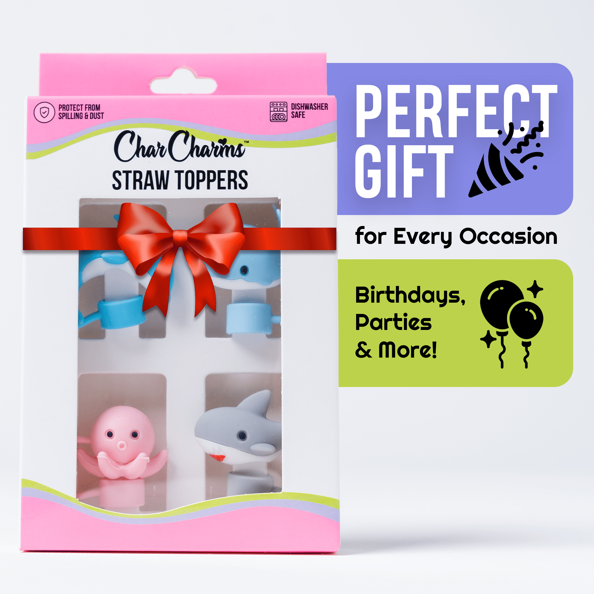 Sippin' Pretty 4 - Pack Straw Toppers | | CharCharms Accessories