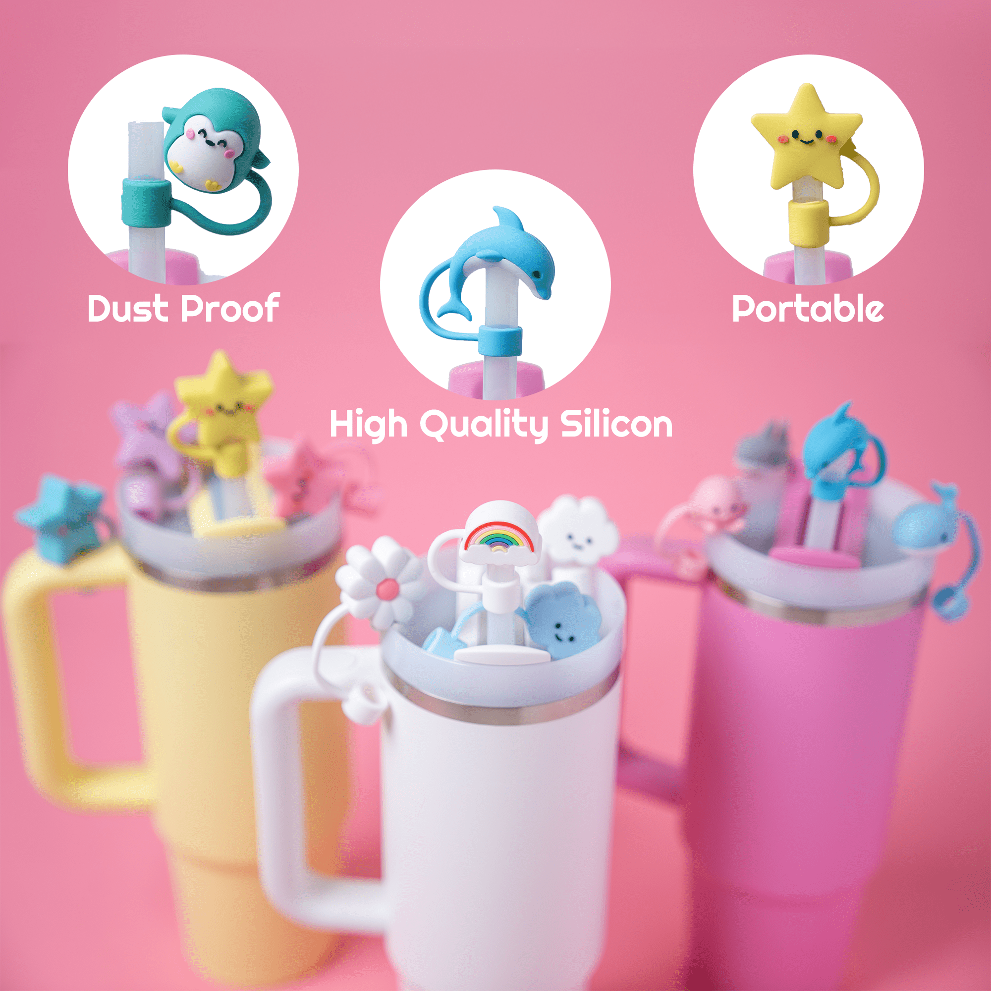 Sippin' Pretty 4 - Pack Straw Toppers | | CharCharms Accessories