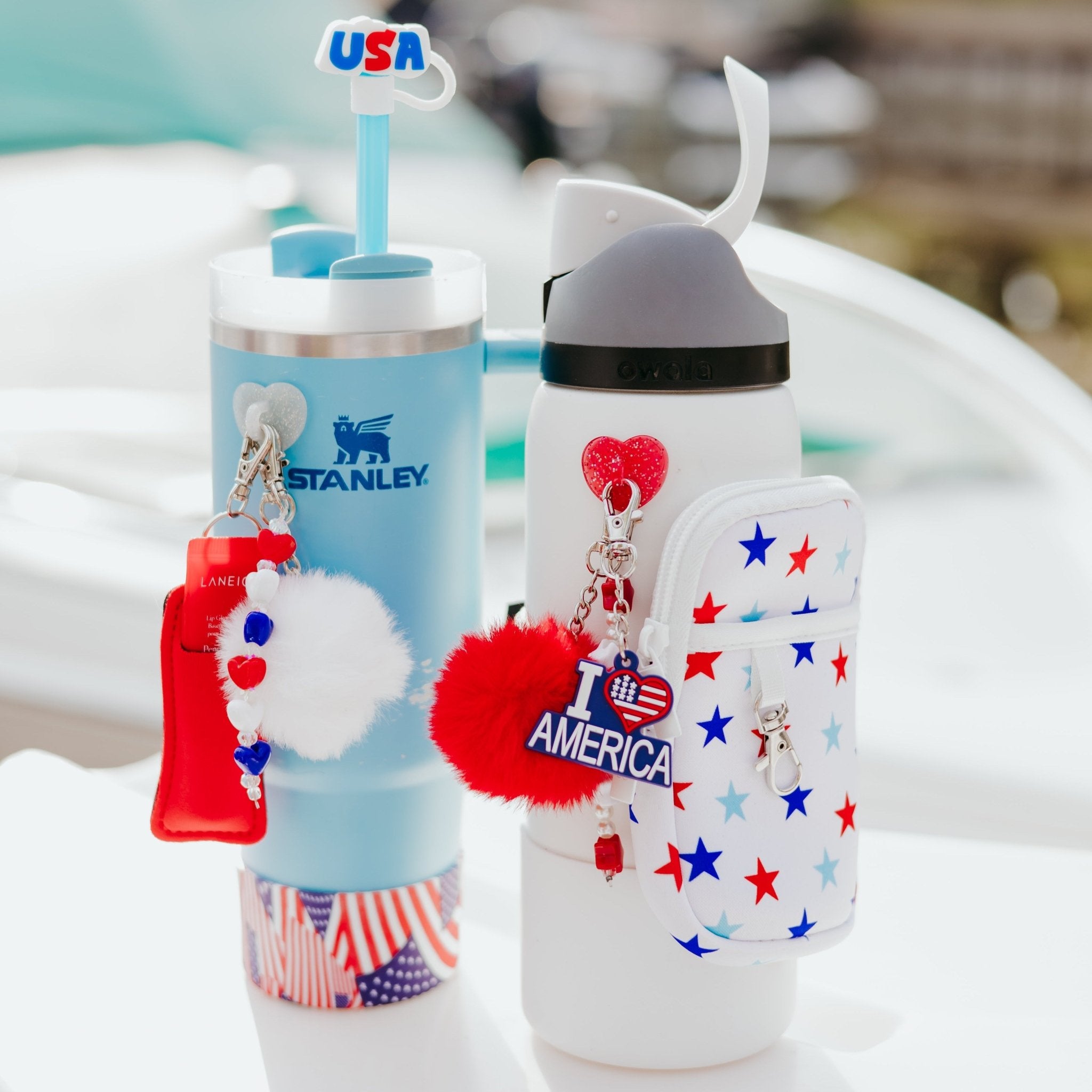 Glitter hook and pom-pom charm bundle