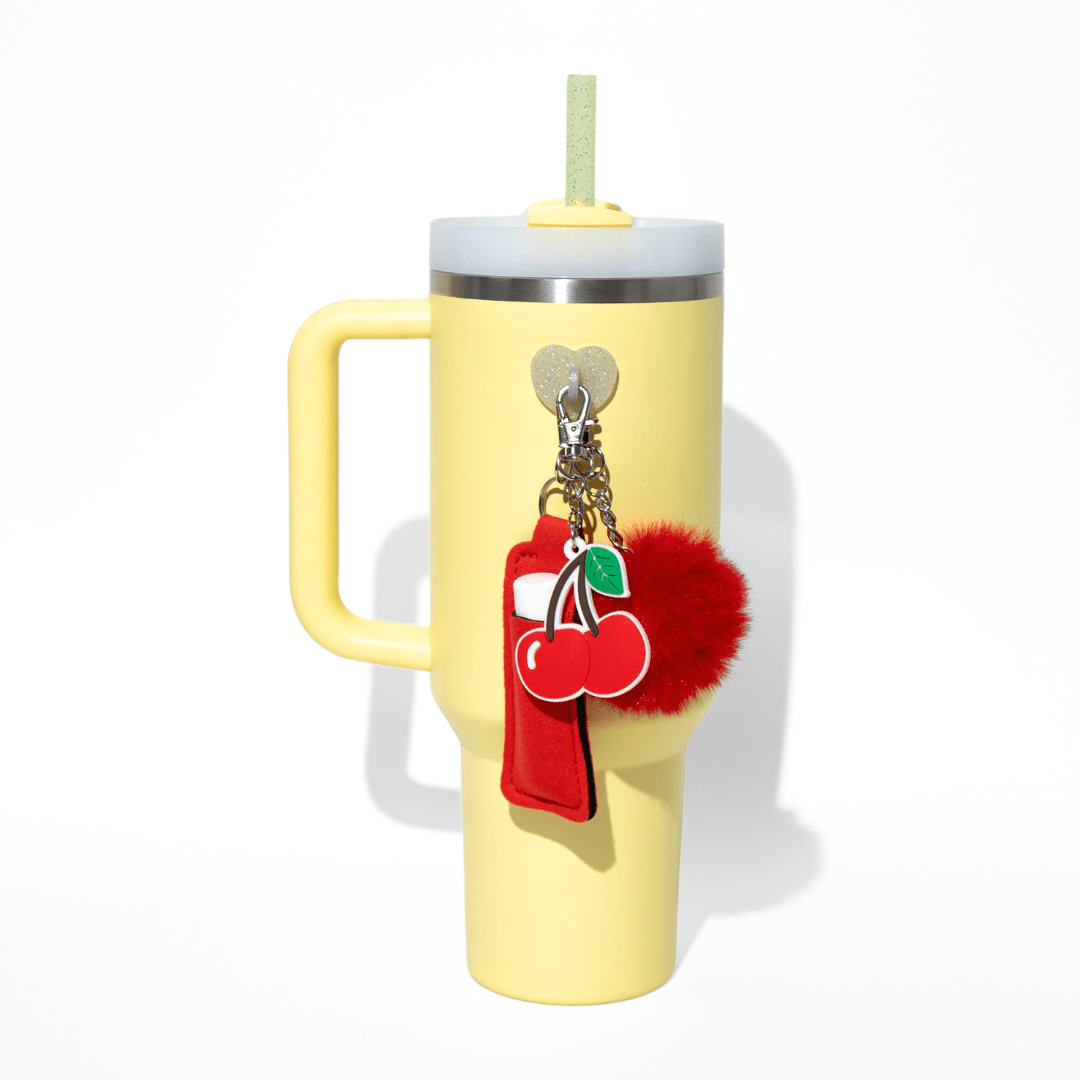 Red cherry charm and lip gloss holder combo