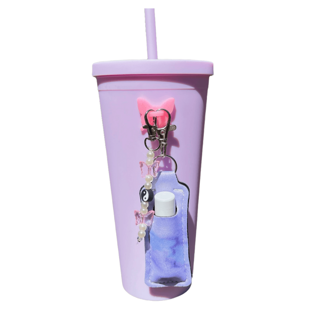 CharCharms Water Bottle Tumbler with Straw Bundle, Accessories, Charms, Chapstick Holder, Beads, Butterfly Bead, Butterfly Bottle, Purple Marble, Kids Bottle, Girls Bottle, Gift for