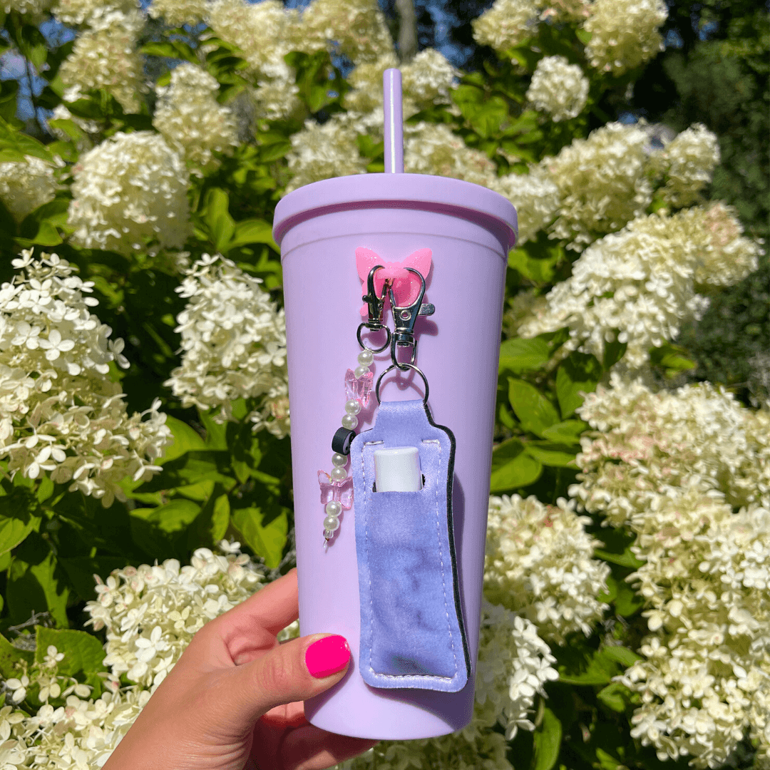 CharCharms Water Bottle Tumbler with Straw Bundle, Accessories, Charms, Chapstick Holder, Beads, Butterfly Bead, Butterfly Bottle, Purple Marble, Kids Bottle, Girls Bottle, Gift for
