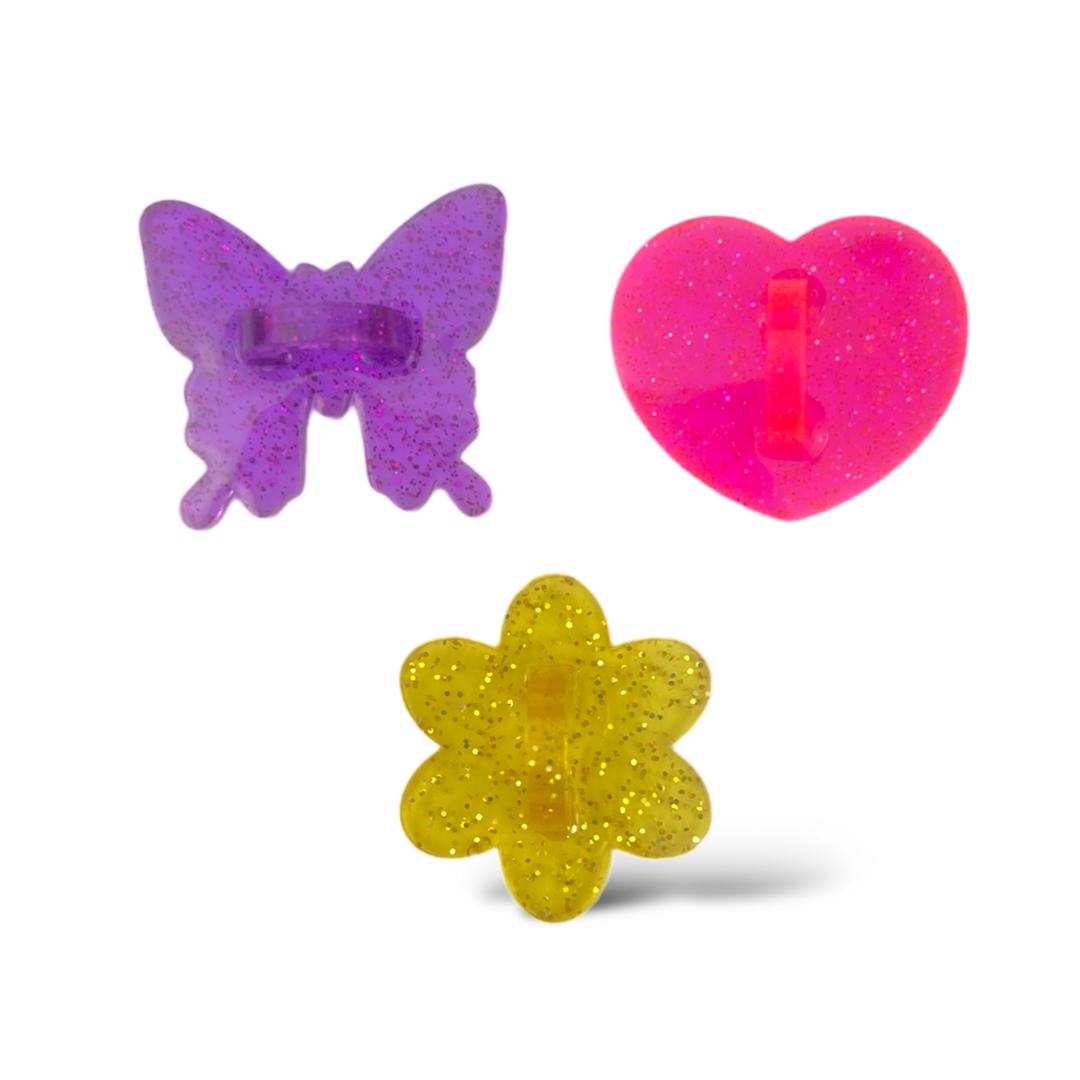 CharCharms Water Bottle Accessories  Variety 3 Pack - Purple Butterfly,  Pink Heart, Yellow Flower Stick-On Hooks