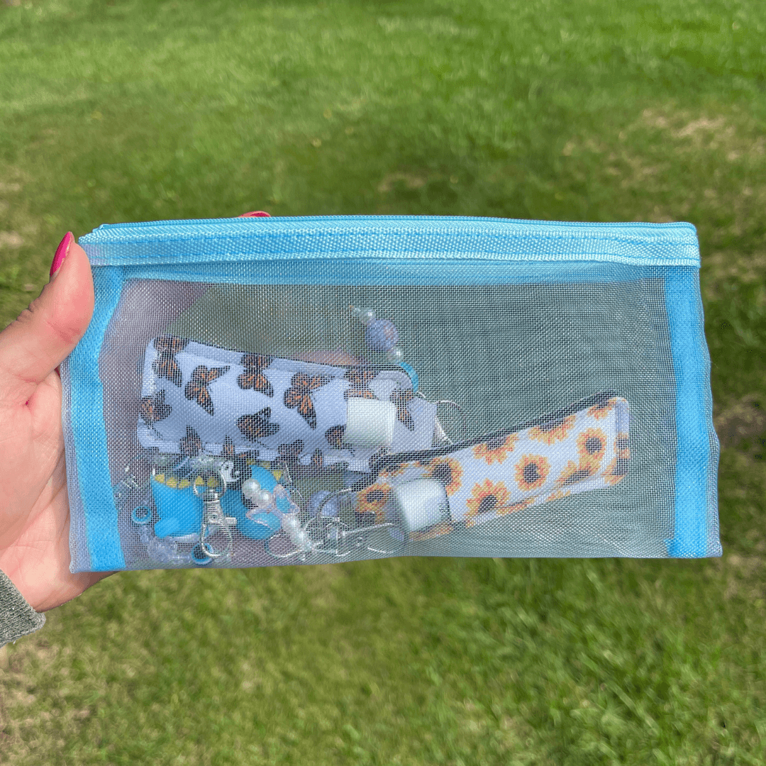 CharCharms Blue Zippered Pouch, Case, Holder, Charm Holder, mesh Baggie