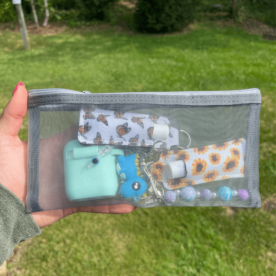 CharCharms Grey Zippered Pouch, Case, Holder, Charm Holder, mesh Baggie