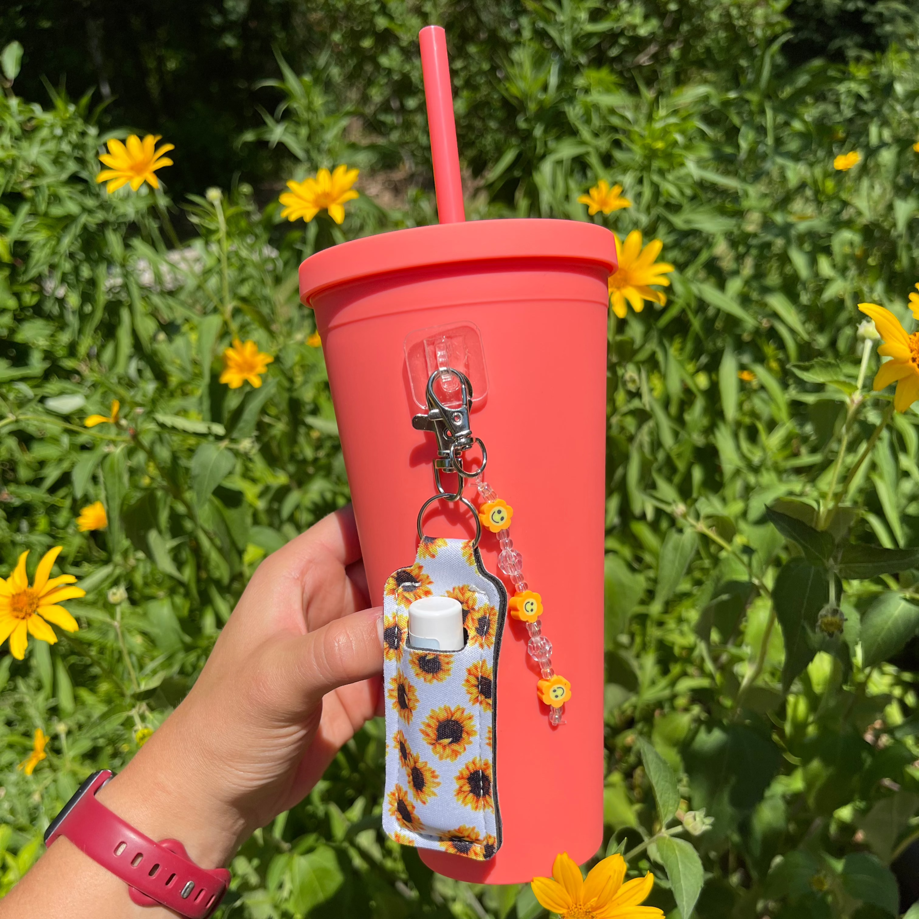 Orange Flower Bead Charm Water Bottle Accessories