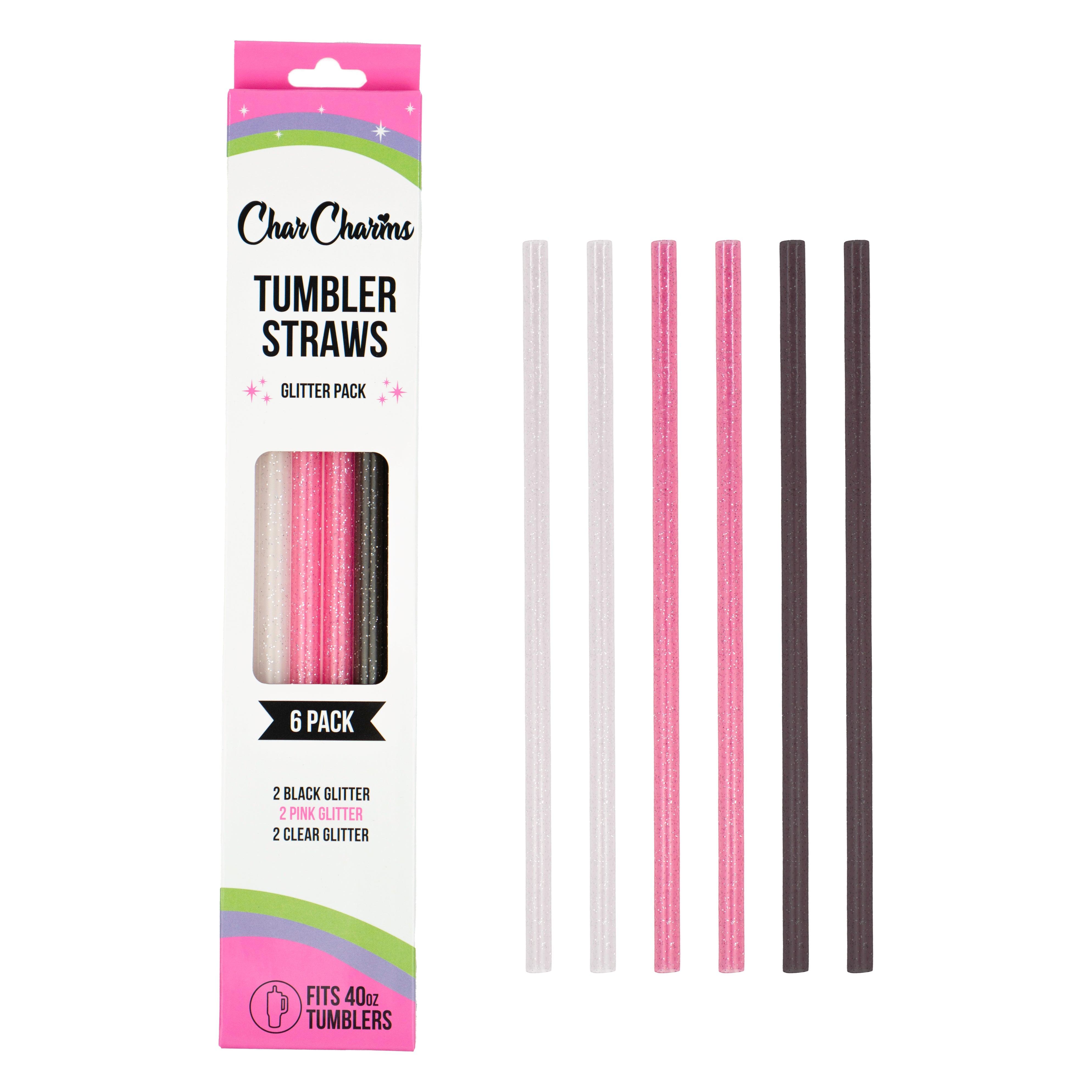 40oz Pink, Clear, Black Glitter Tumbler Straws