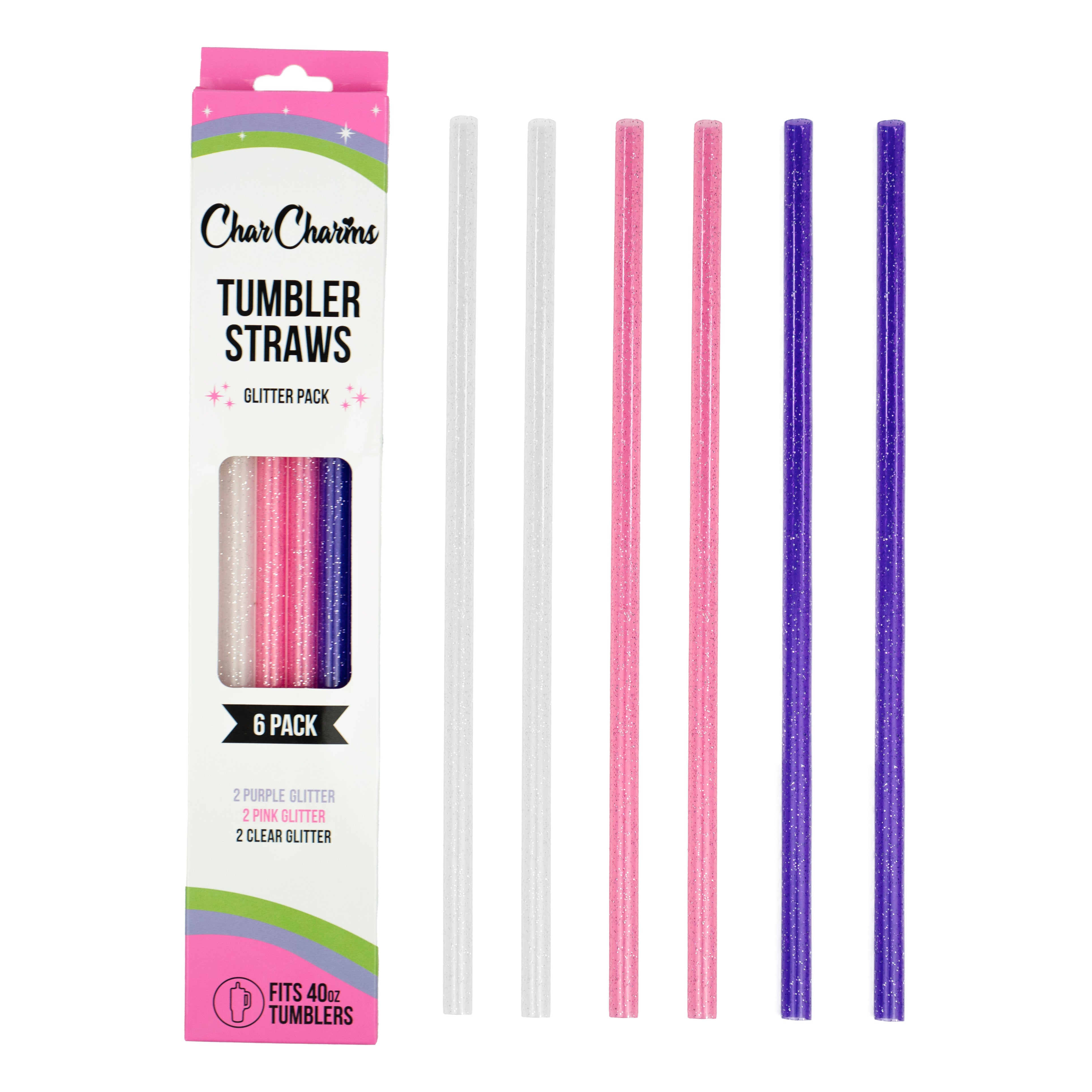 40oz Pink, Clear, Purple Glitter Tumbler Straws