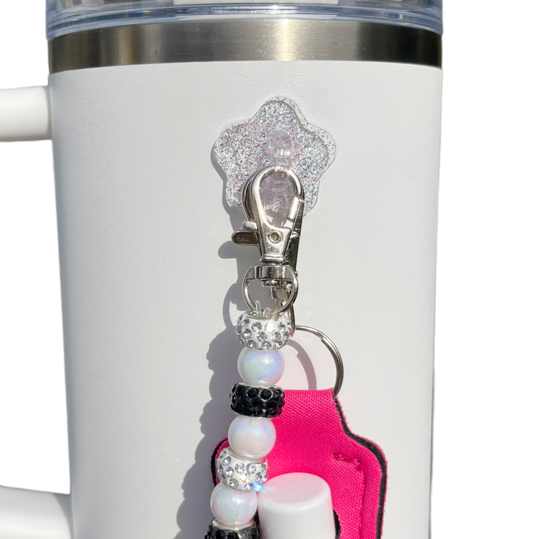 Water Bottle Boot for Stanley Cup 40OZ,Accessories Charms Chapsticks Holder  for Stanley Tumbler with Handle (Hot Pink,Transparent)