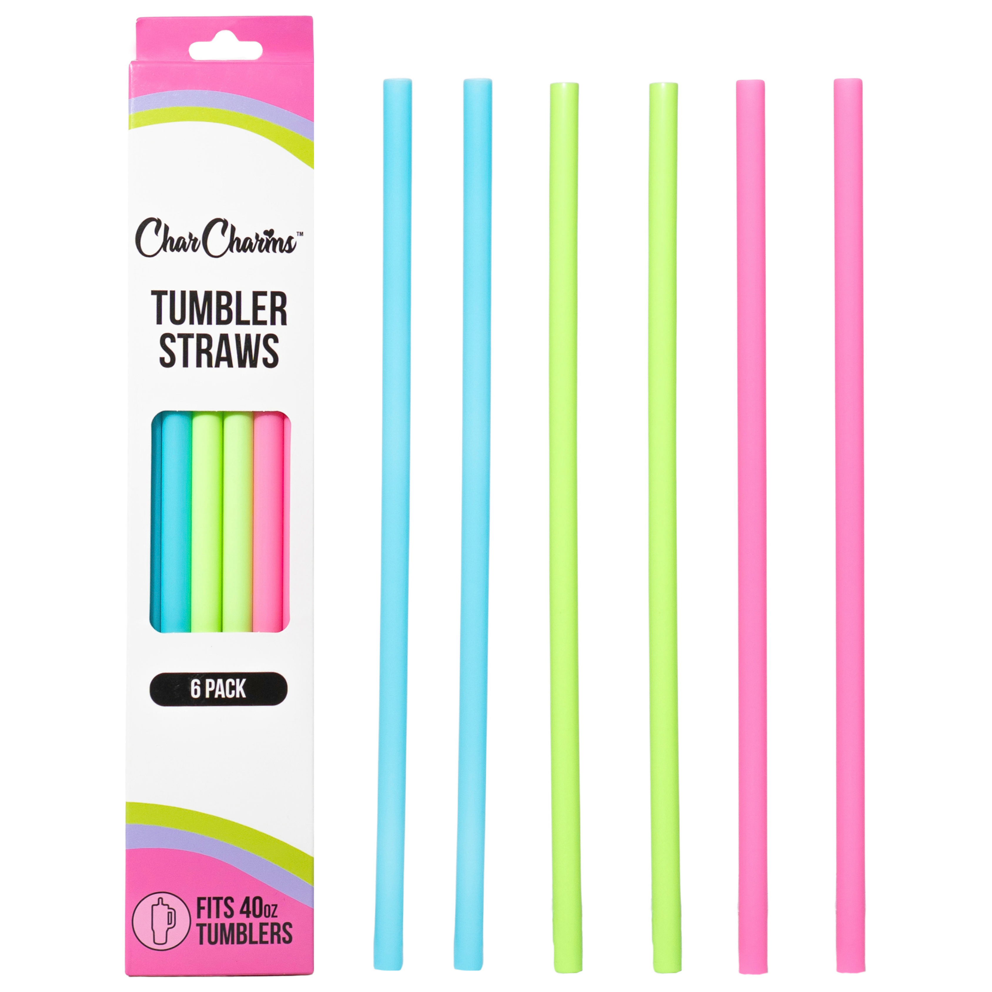 Neon Blue, Green, Pink Straws 40oz