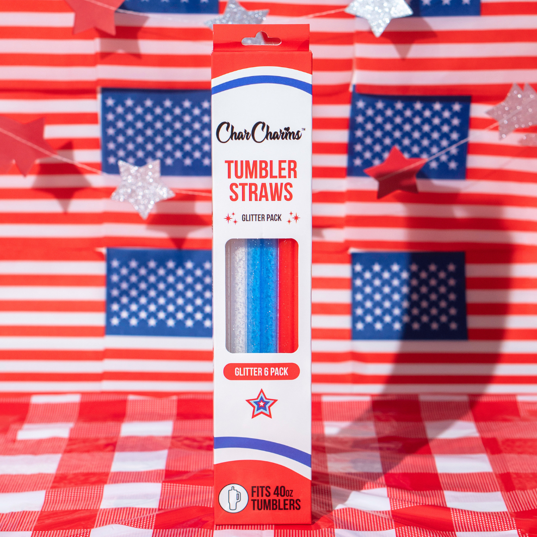 Red, White & Glitter 40oz Straws