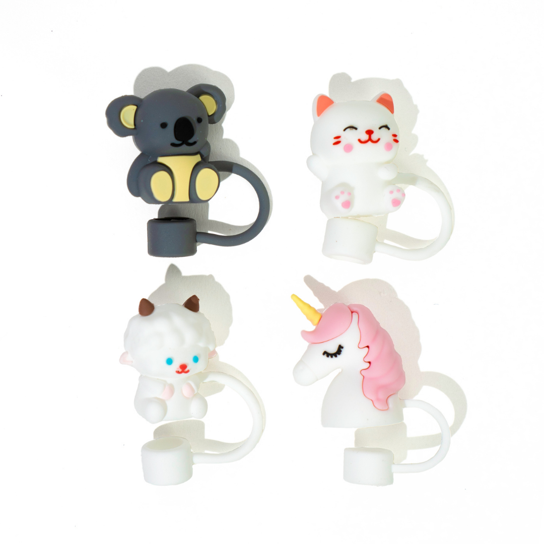 Cuddly Critters 4-Pack Straw Toppers