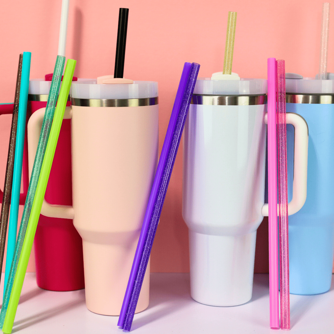 30oz Pink, Clear, Purple Glitter Tumbler Straws | | CharCharms Accessories