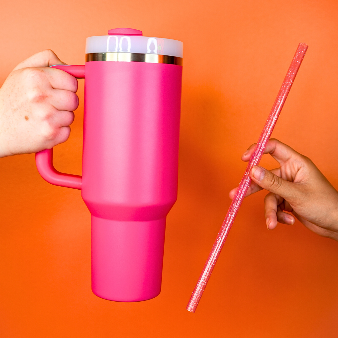 30oz Pink, Clear, Black Glitter Tumbler Straws