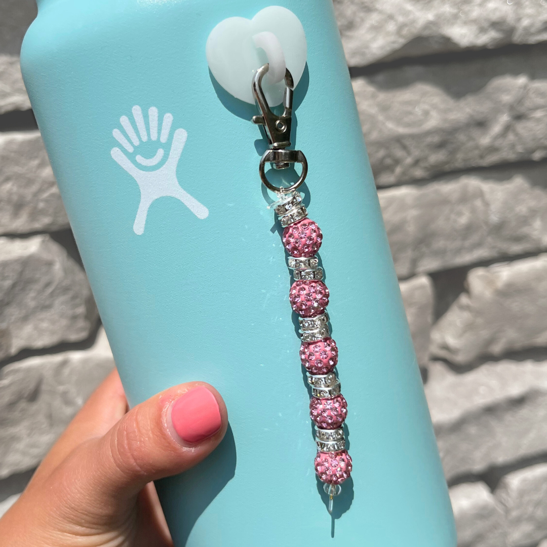 Pink Bling Bead Charm Water Bottle