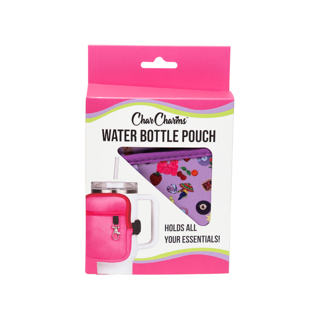 Bright pink packaged water bottle sticker pouch kit with decorative elements ideal for gifting