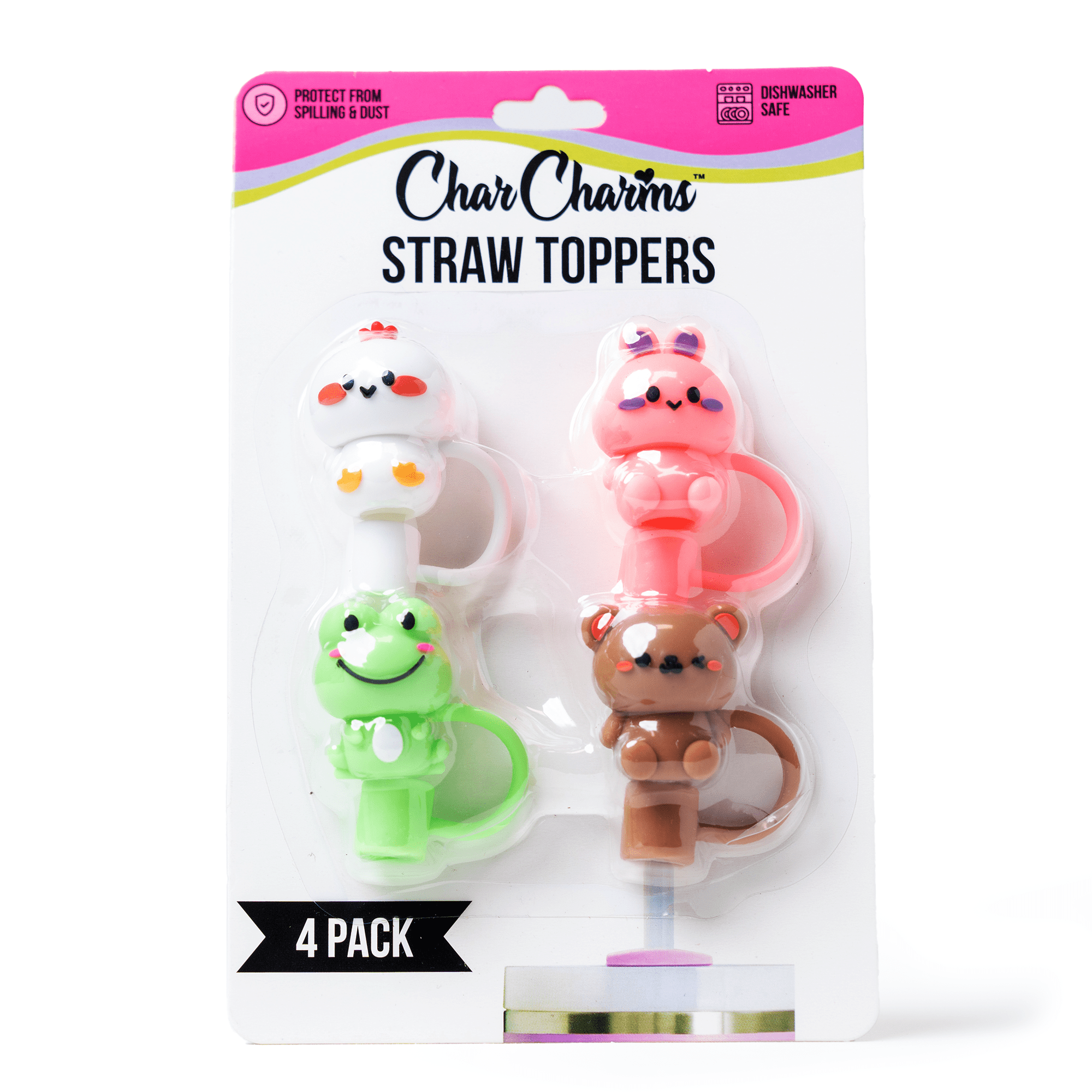 Animal 4 - Pack Straw Topper | | CharCharms Accessories