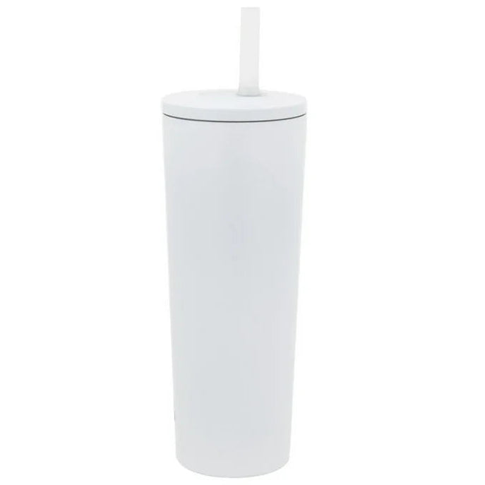 White cylindrical container with a lid on a white background