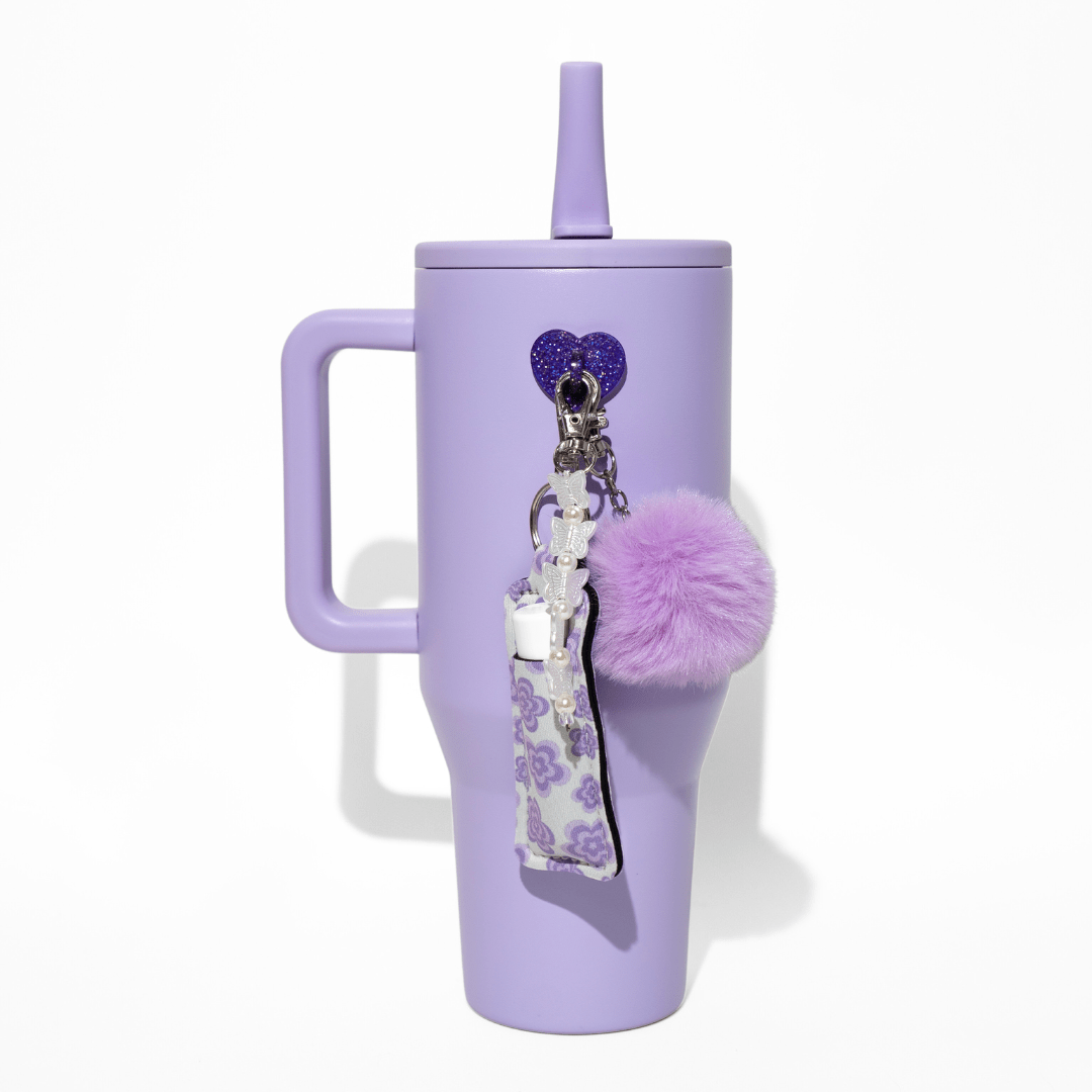 Butterfly charm with lavender pom-pom