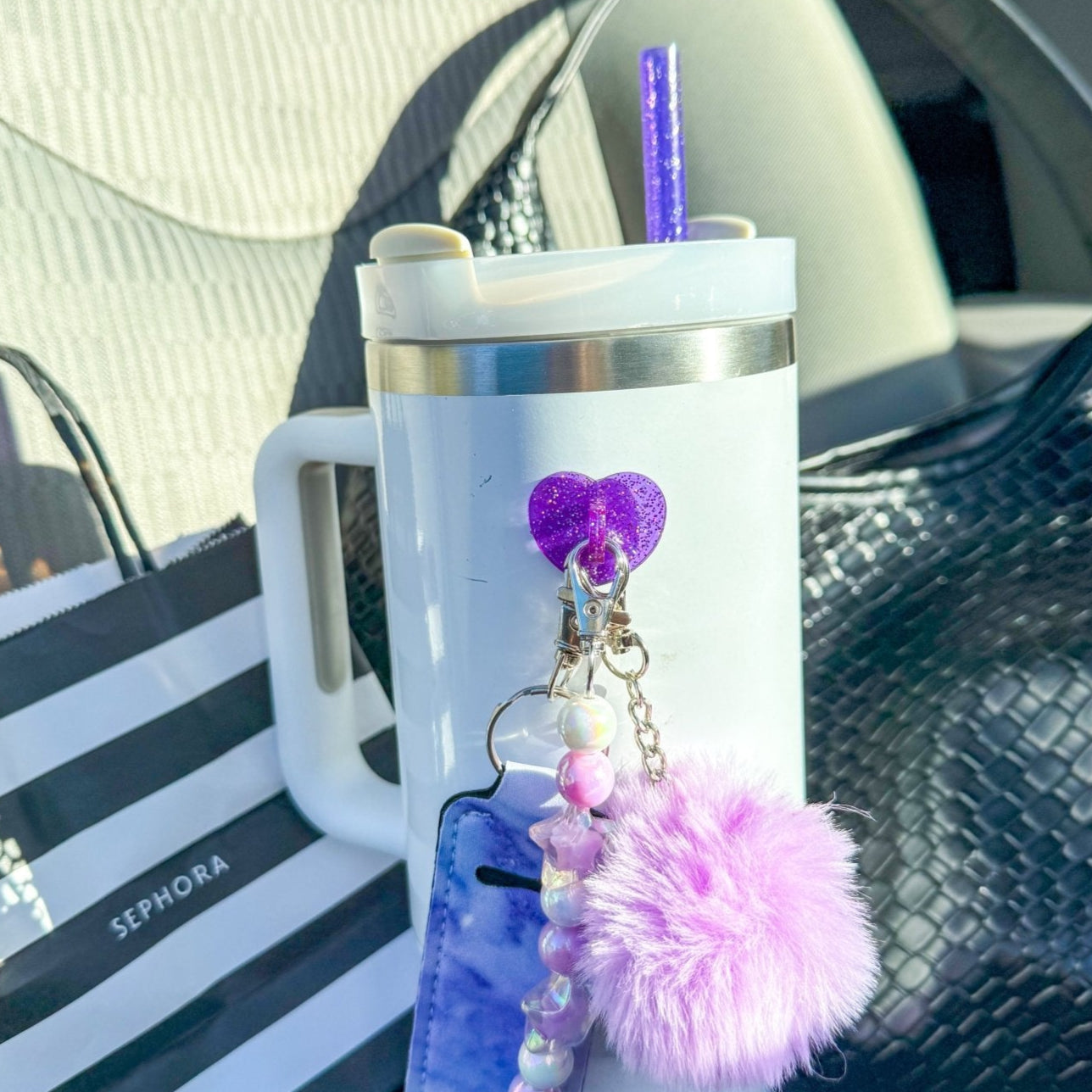 Purple Glitter Heart Stick - On Hook | Decorative Water Bottle Hook | CharCharms Accessories