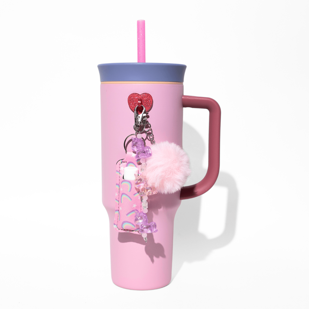 Rainbow and unicorn themed water bottle charm set