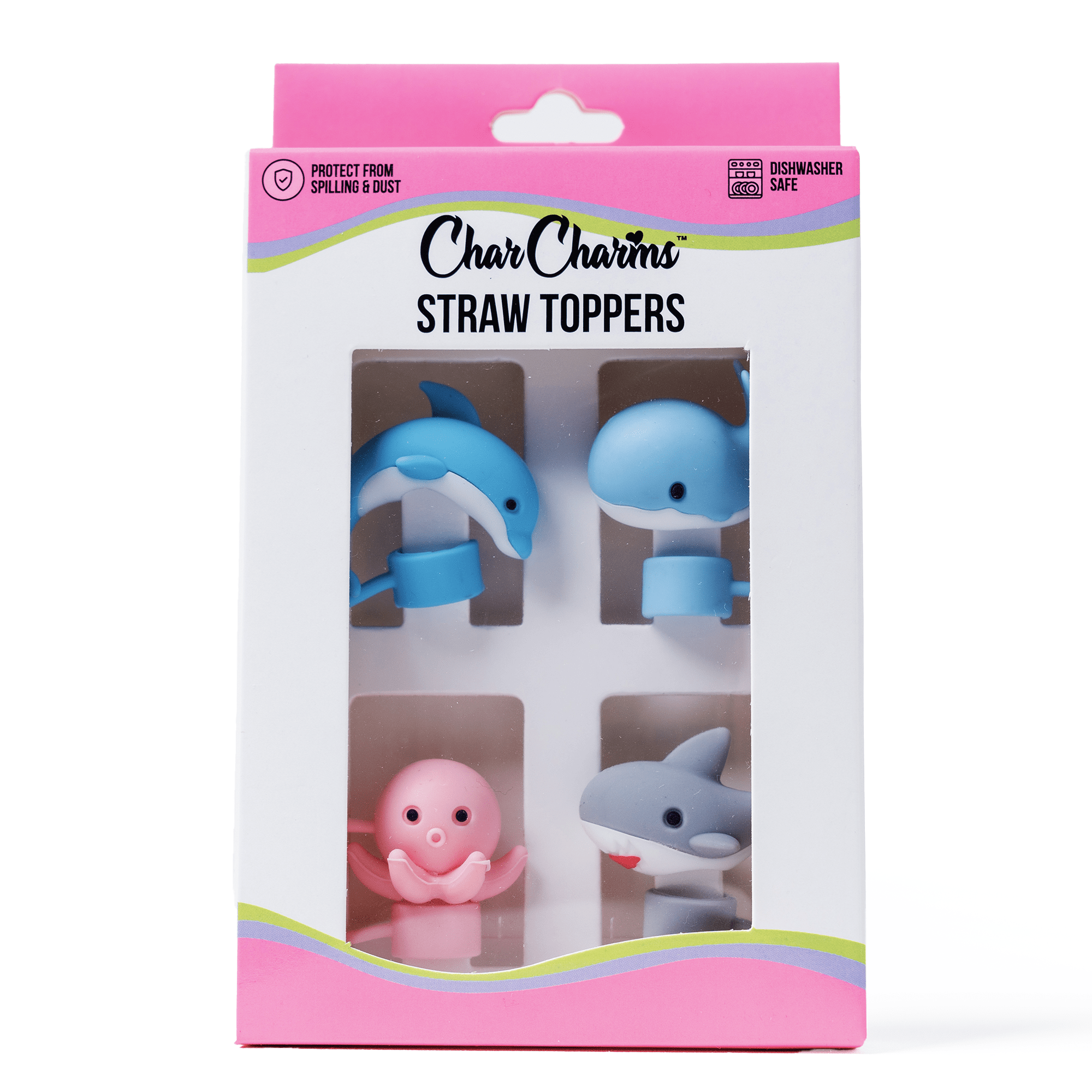 Sea Animals 4 - Pack Straw Topper | | CharCharms Accessories