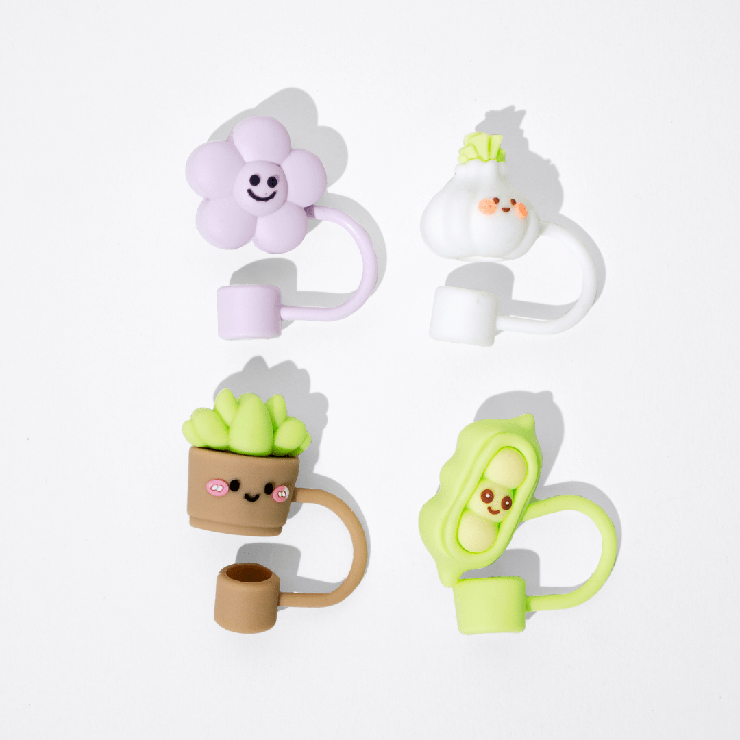 Silly Sprouts 4 - Pack Straw Toppers | | CharCharms Accessories