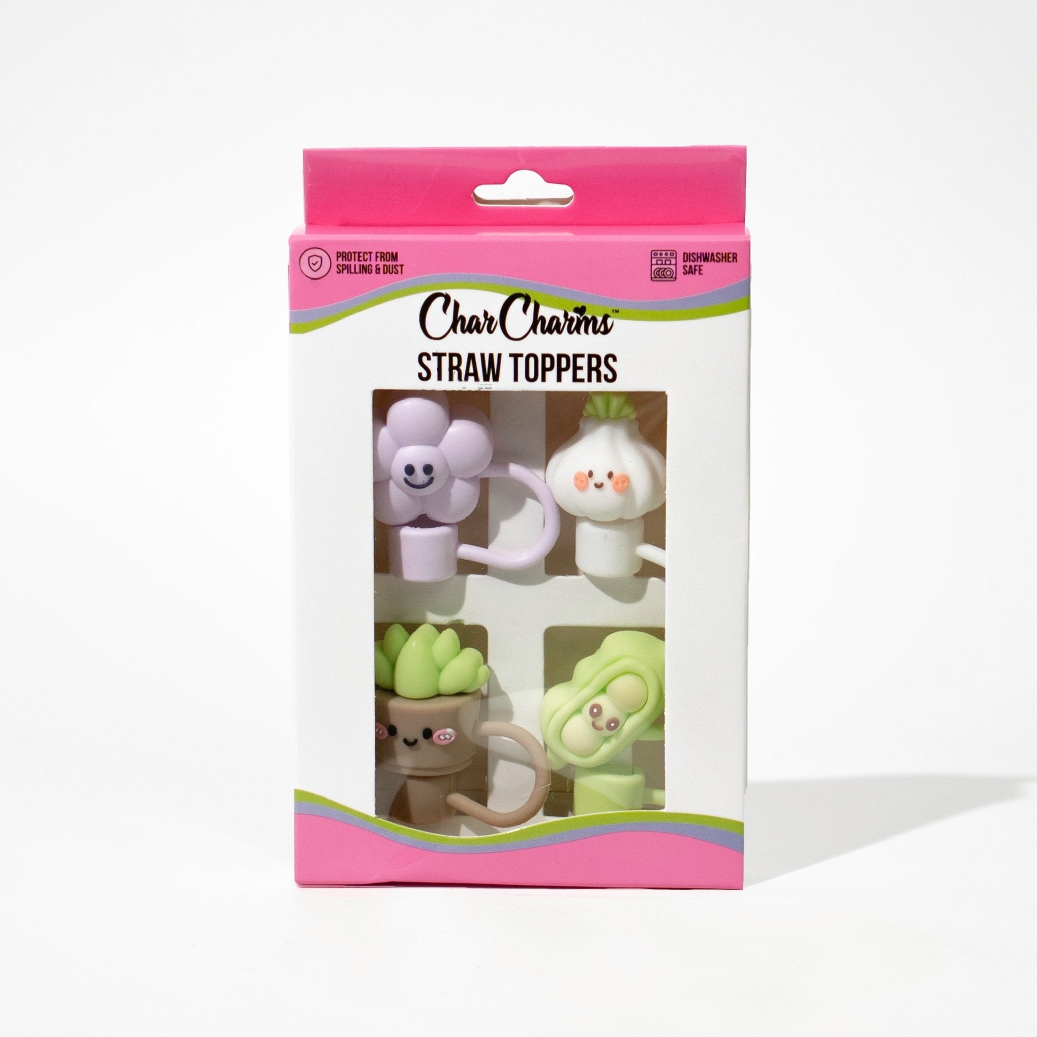 Silly Sprouts 4 - Pack Straw Toppers | | CharCharms Accessories