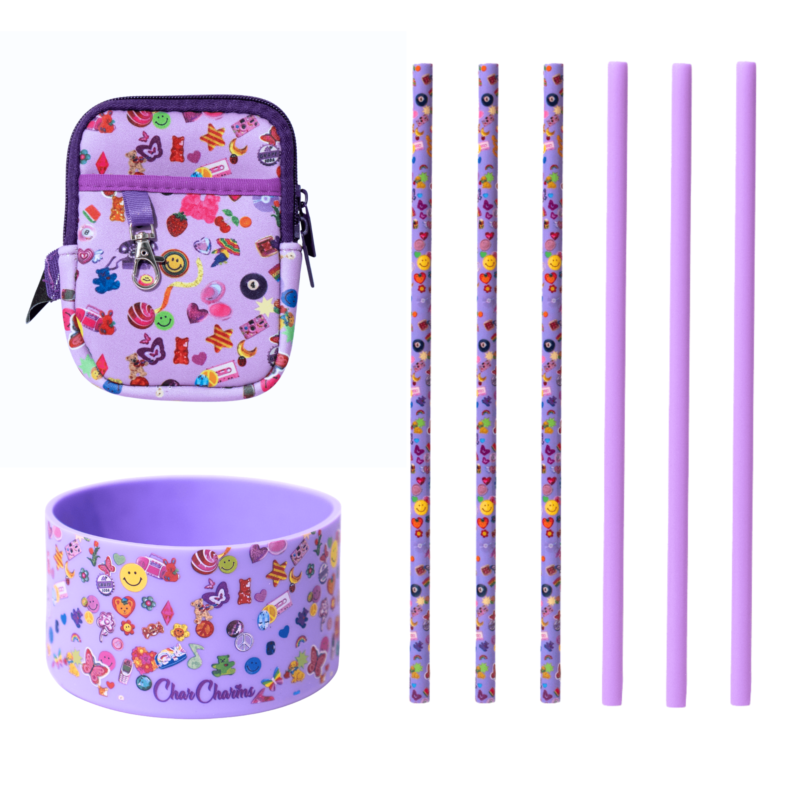 Sticker Print Bottle Trio | Boot, Pouch & Straw Set