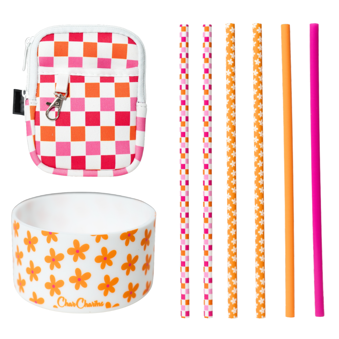 Funky Collection Bottle Trio | Boot, Pouch & Straw Set