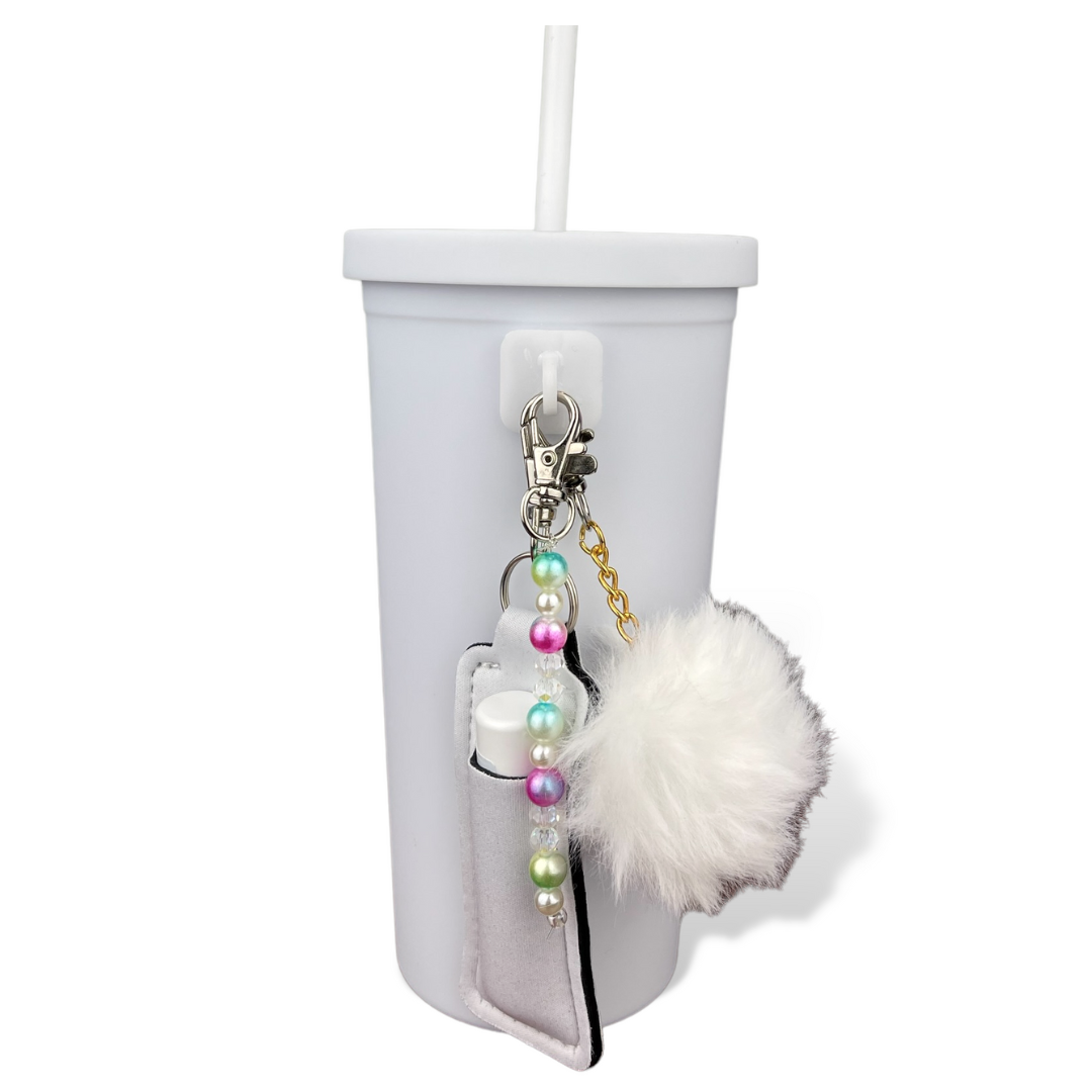 CharCharms Water Bottle Bundle Accessories Bottle Model, Cute Unique Water Bottle with Straw Tumbler, Pearl theme, tumbler for people who love white, water bottle for people who love white