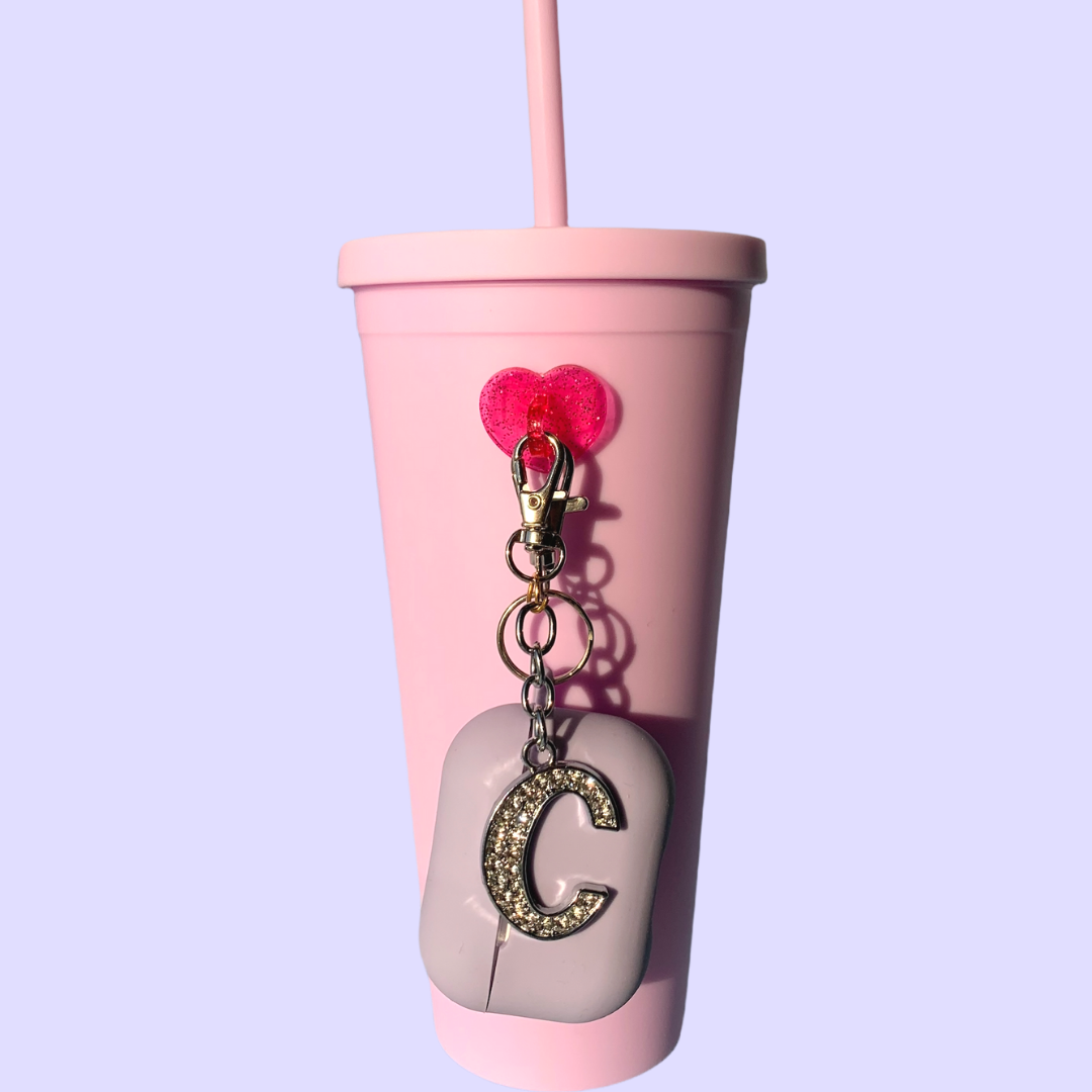 Water bottle accessory initial charm with AirPod Pro case, cute water bottle tumbler