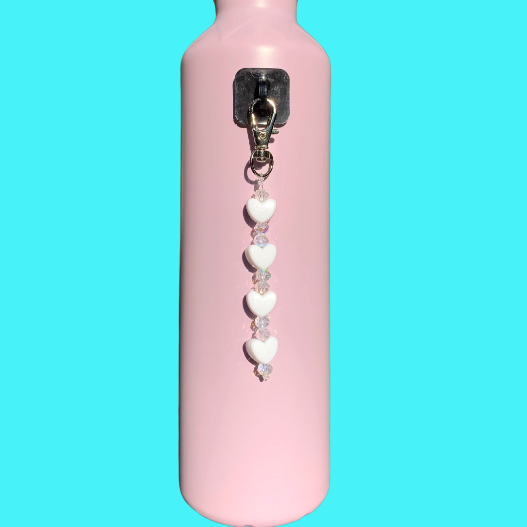 CharCharms Water Bottle Accessories | White Heart Bead Charm